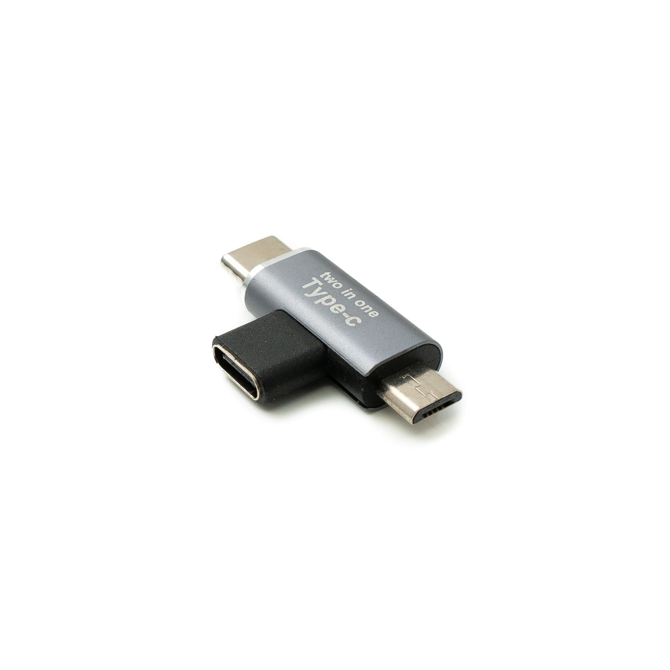 System-S USB Typ C Y Adapter USB C Buchse Zu Stecker Und Micro B 2.0 Winkel Kabel Grau