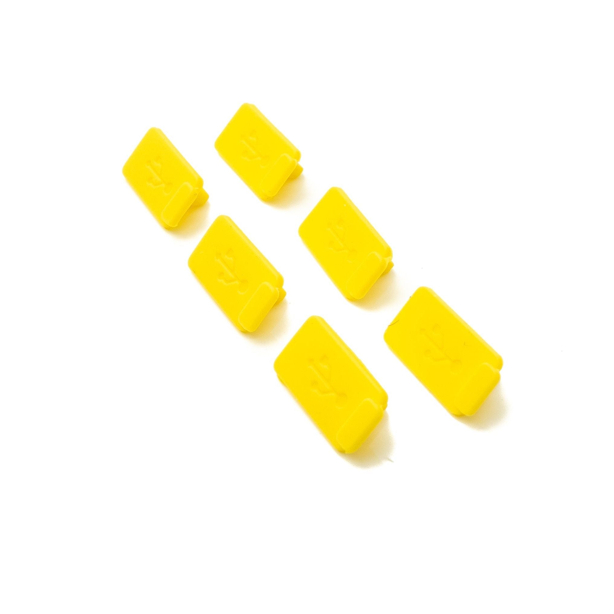 SYSTEM-S 6x USB Typ A Anti Staub Schutz Abdeckung aus Silikon in Gelb