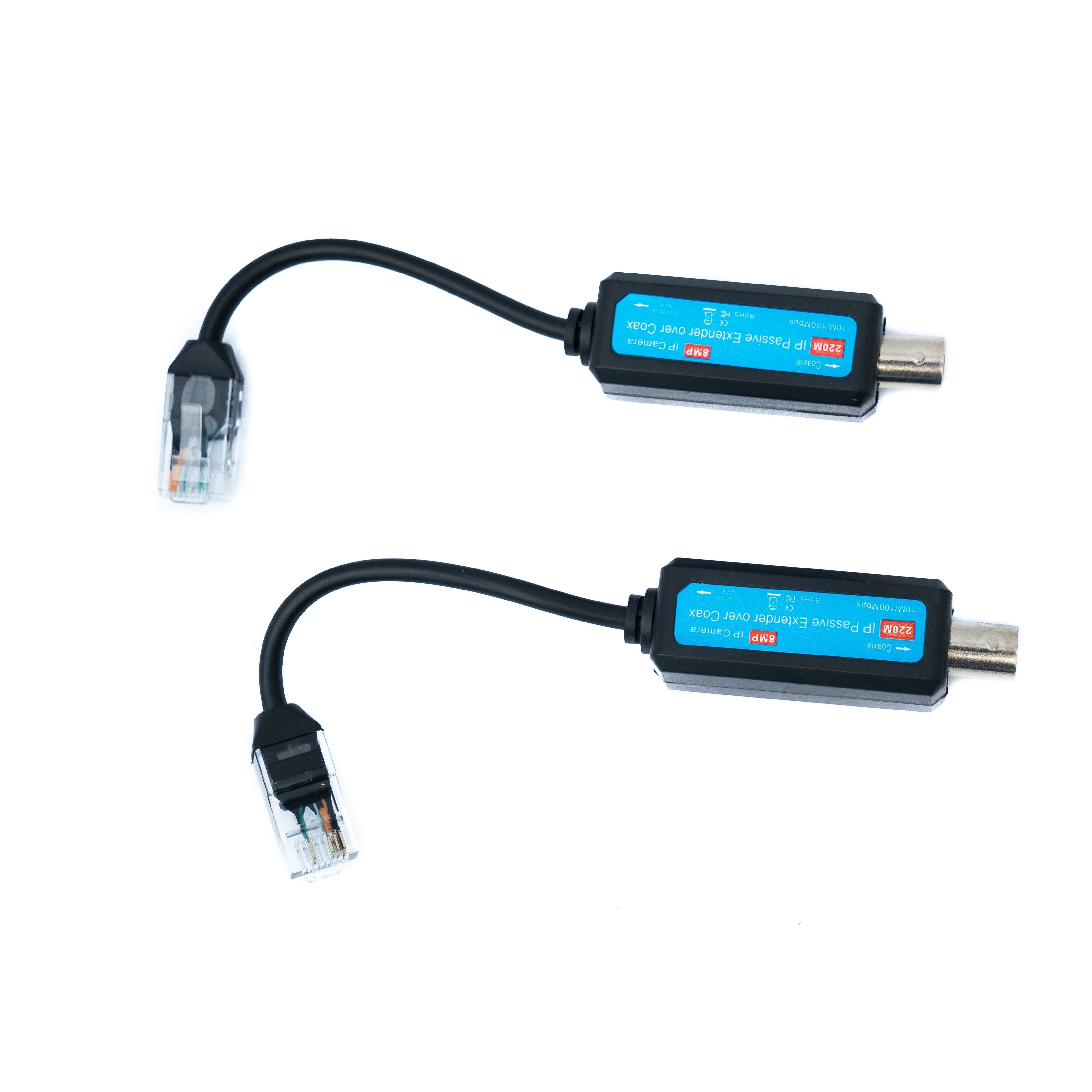 SYSTEM-S 2x Coaxial Kabel 10 cm RJ45 Stecker zu BNC Buchse für HD Kameras in Schwarz