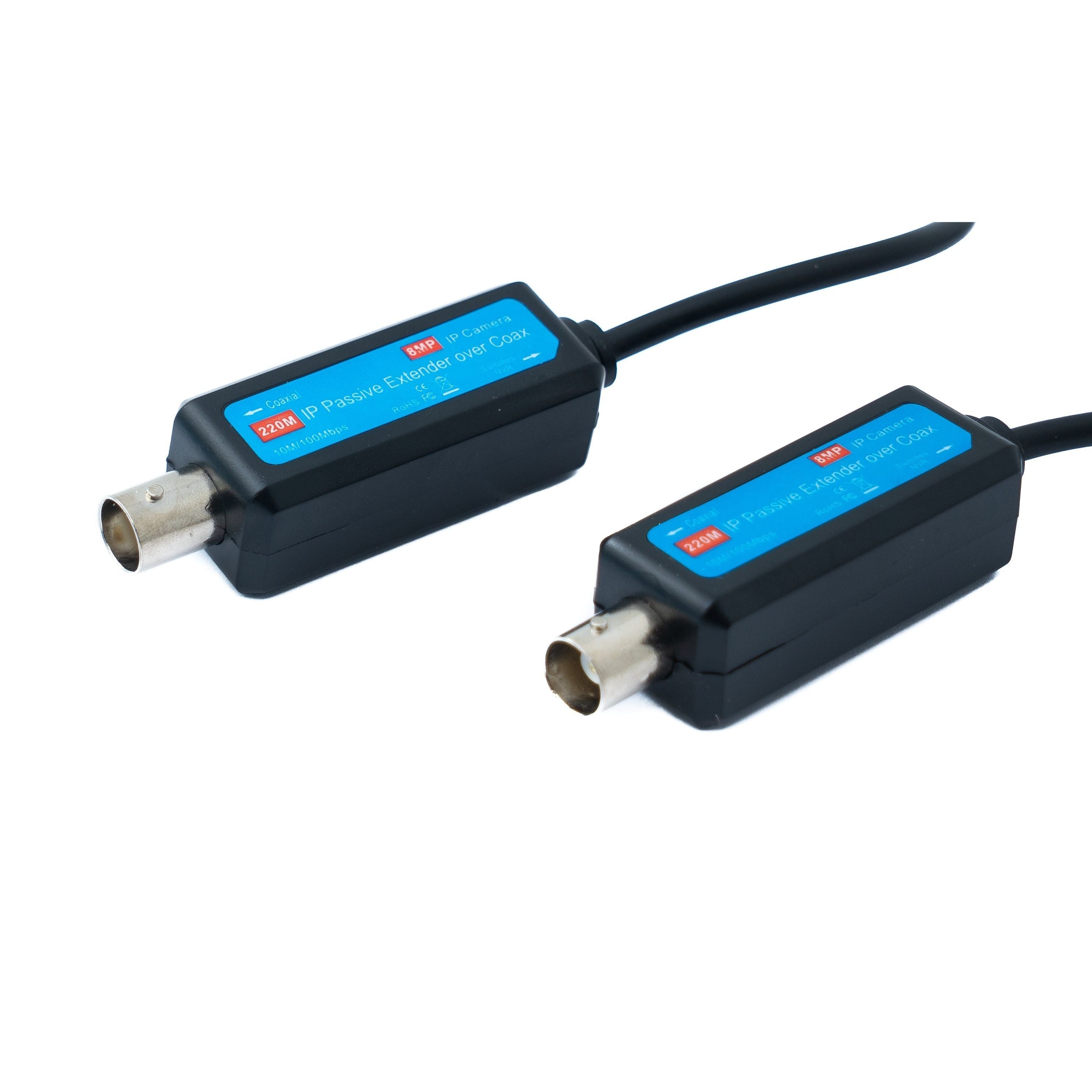 SYSTEM-S 2x Coaxial Kabel 10 cm RJ45 Stecker zu BNC Buchse für HD Kameras in Schwarz
