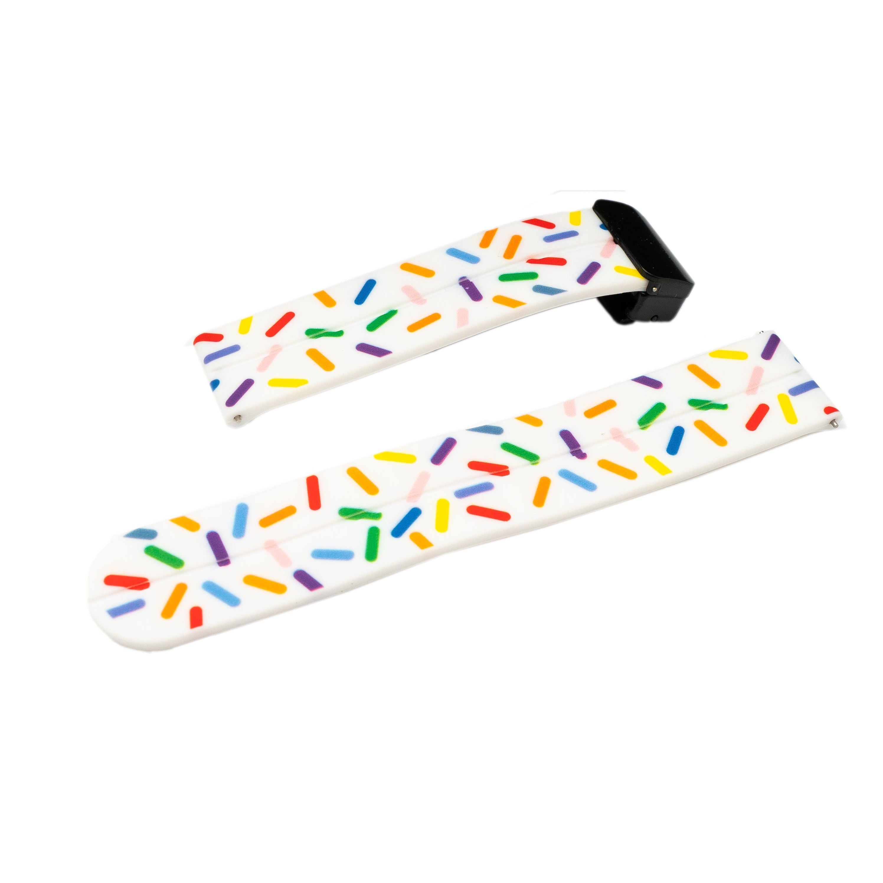 Silikonarmband 20 mm Mit Kippfaltschließe Streusel Motiv Weiß Mit Bunten Streuseln Für Smartwatch