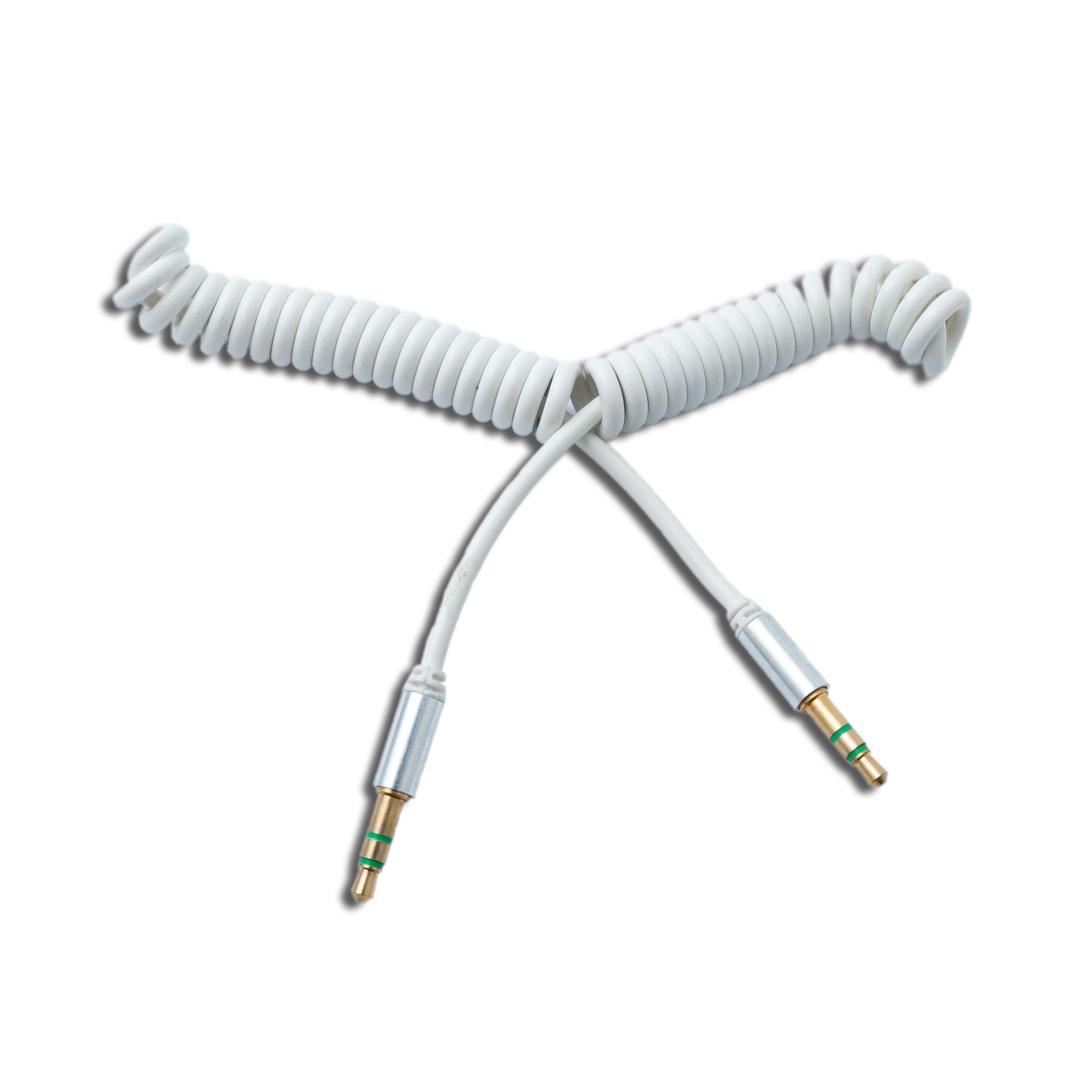 Spiral Audio Kabel 150 cm 3,5 mm Stereo Klinke Weiß Flexibles Kabel Für Audio Und Mikrofone