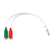 SYSTEM-S Audio Y Kabel 20 cm Stereo AUX Klinke 3,5 mm Stecker Zu 2x Buchsen Weiß Kopfhörer Mikrofon