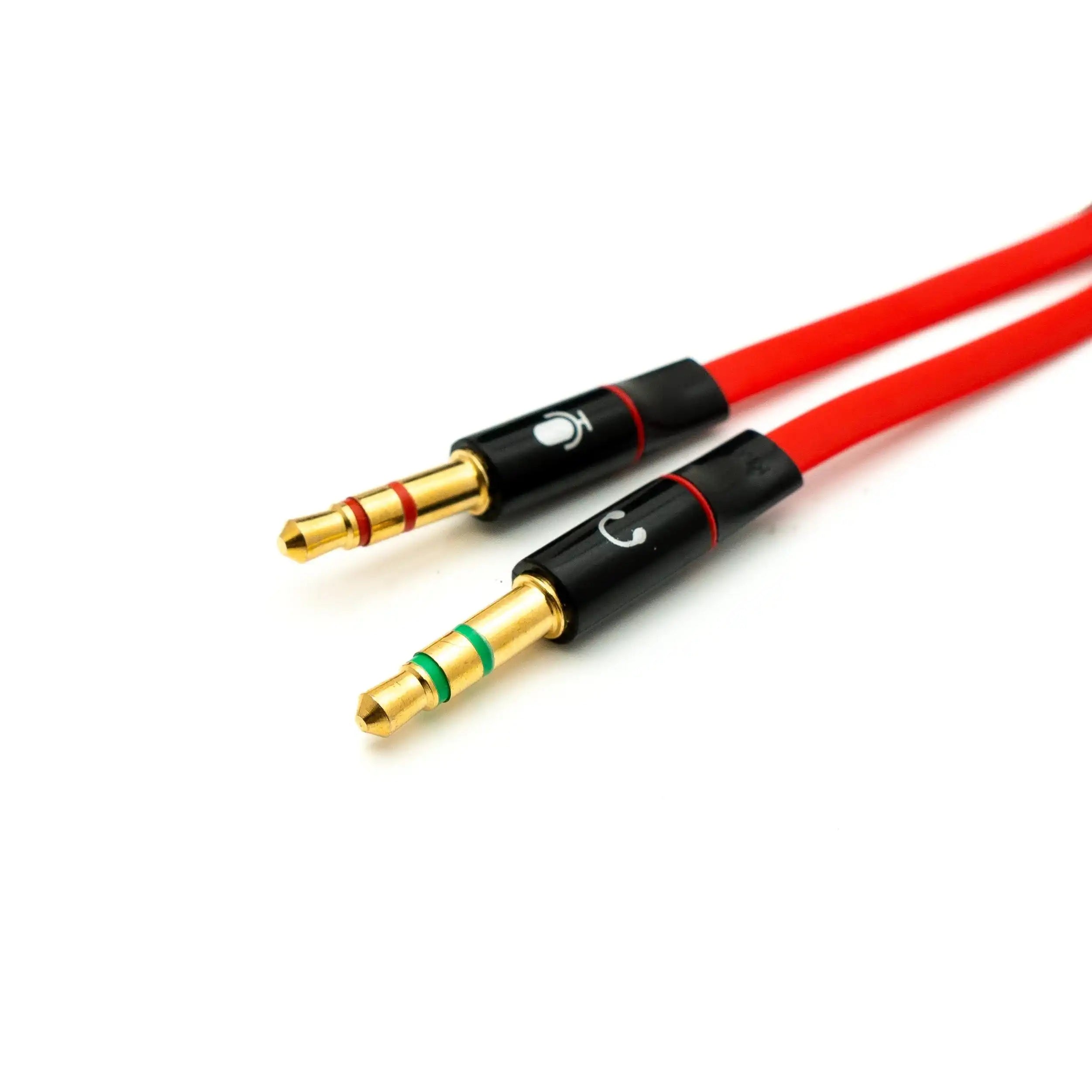 Audio Y Kabel 20 cm Stereo Klinke 3,5 mm Buchse Zu 2x Stecker Flach Kompakt Adapter Rot