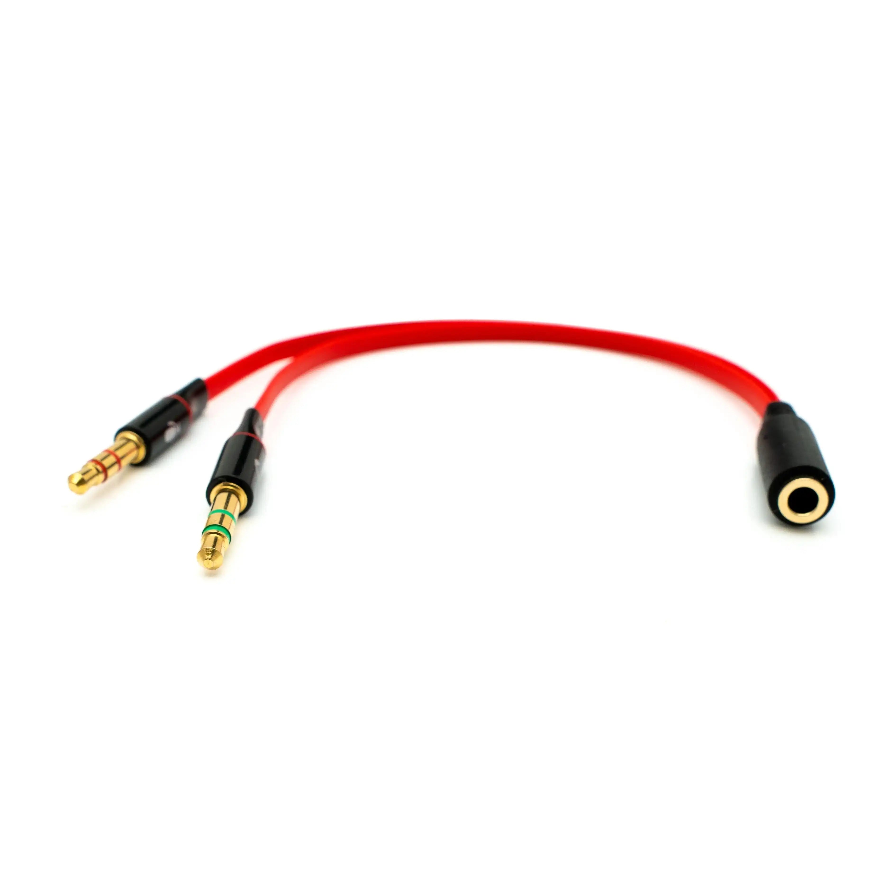 Audio Y Kabel 20 cm Stereo Klinke 3,5 mm Buchse Zu 2x Stecker Flach Kompakt Adapter Rot
