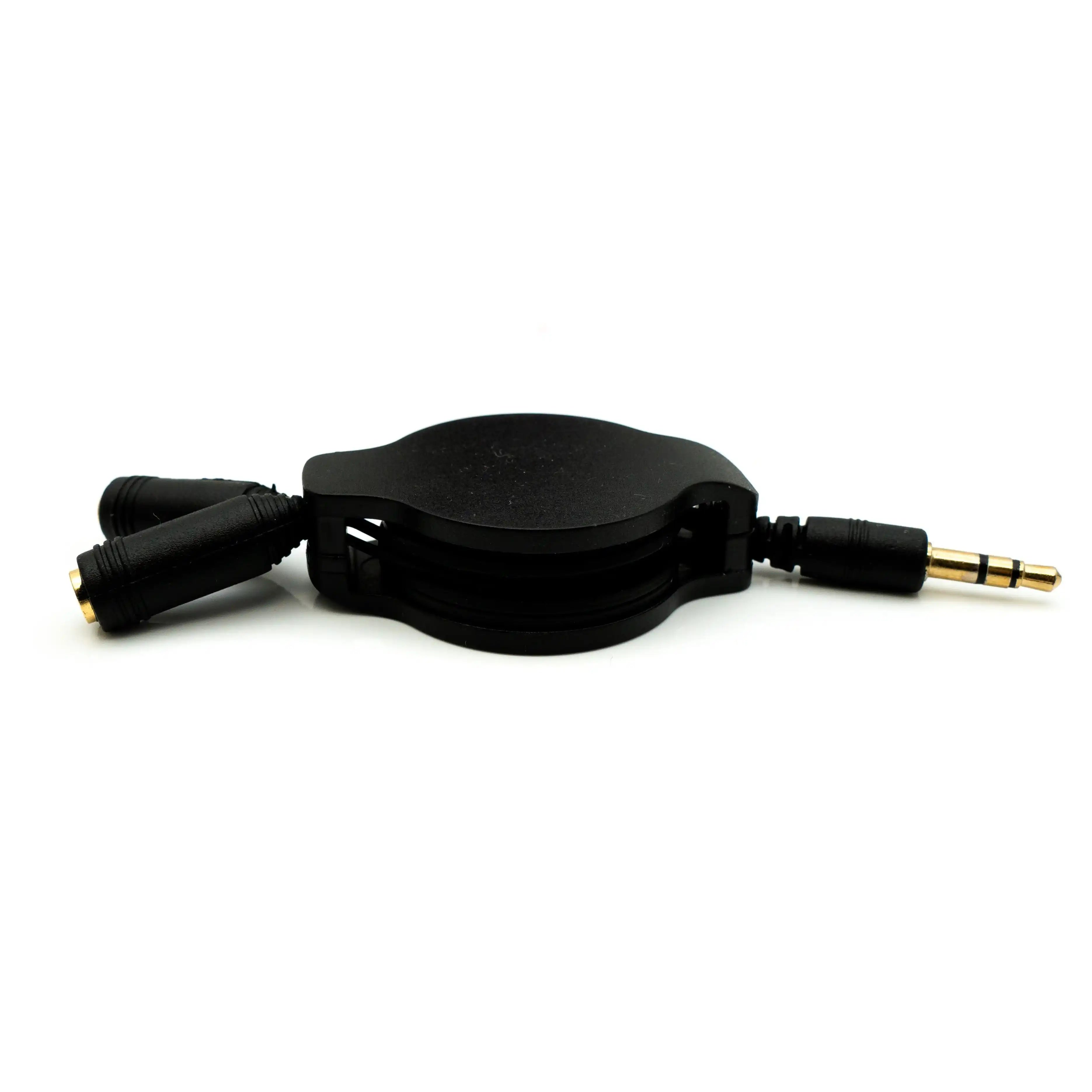 Audio Y Kabel 100 cm Stereo Aux Klinke 3,5 mm Stecker Zu 2x Buchsen Ausziehbar Schwarz