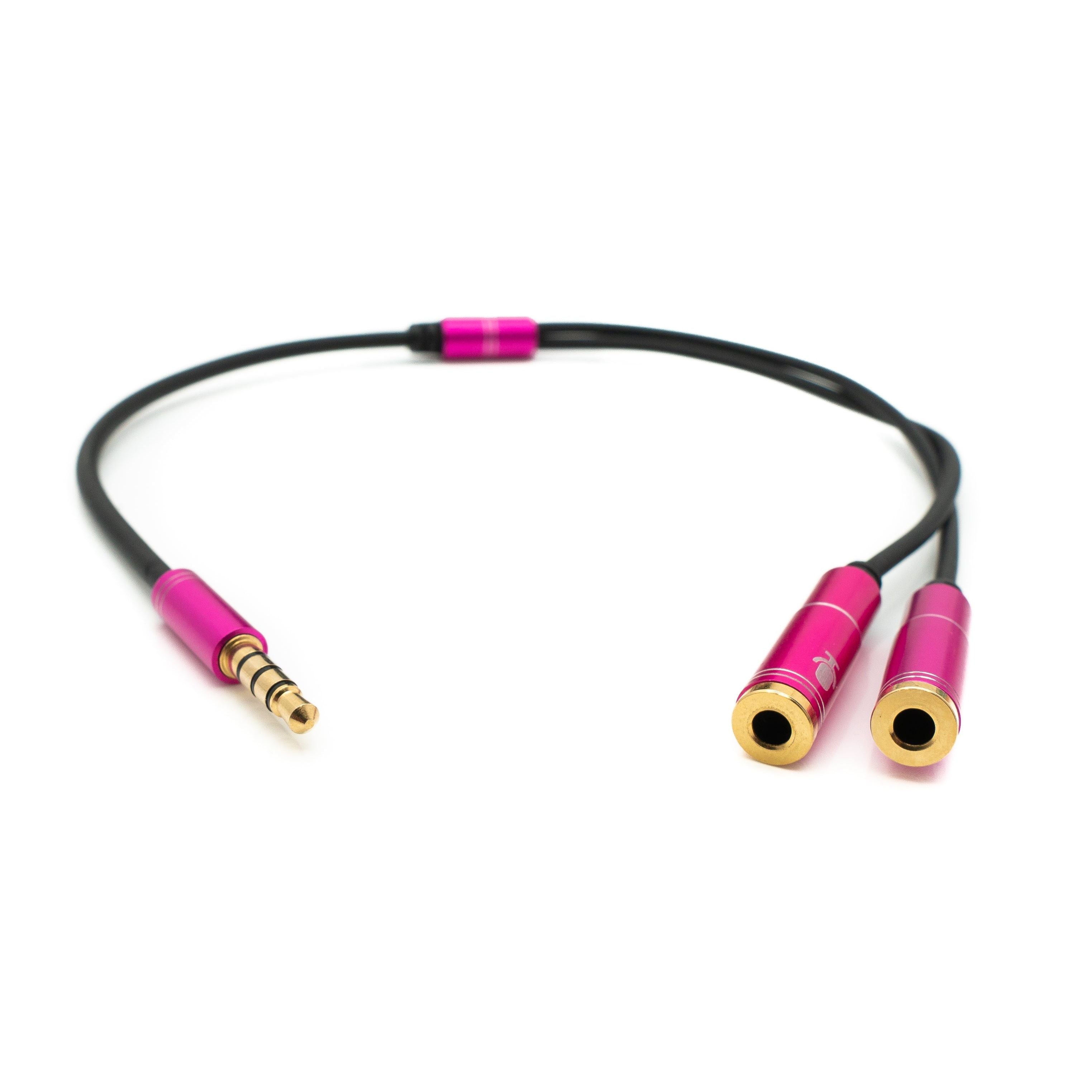 Audio Y Kabel 30 Cm Stereo Klinke 3,5 Mm Stecker Zu 2x Buchse Pink Ideal Für Headsets
