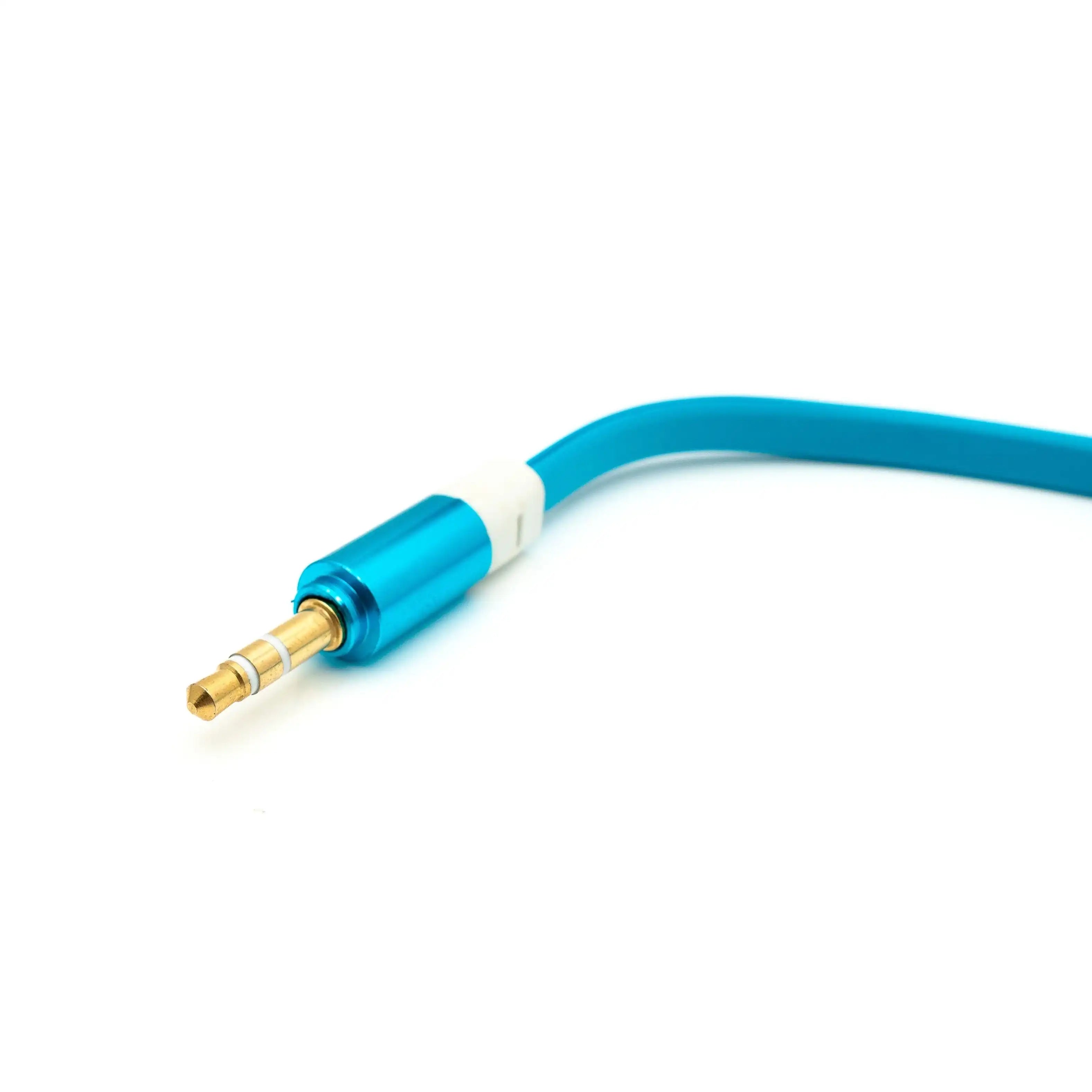 Audio Y Kabel 20 cm Stereo AUX Klinke 3,5 mm zu 2x Buchse Flach Blau Mit Flacher Bauform
