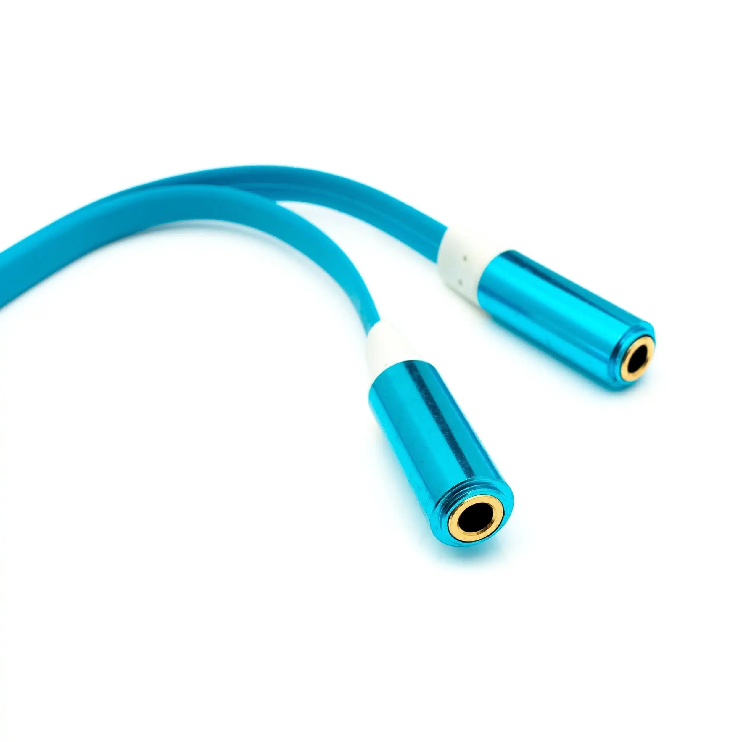 Audio Y Kabel 20 cm Stereo AUX Klinke 3,5 mm zu 2x Buchse Flach Blau Mit Flacher Bauform