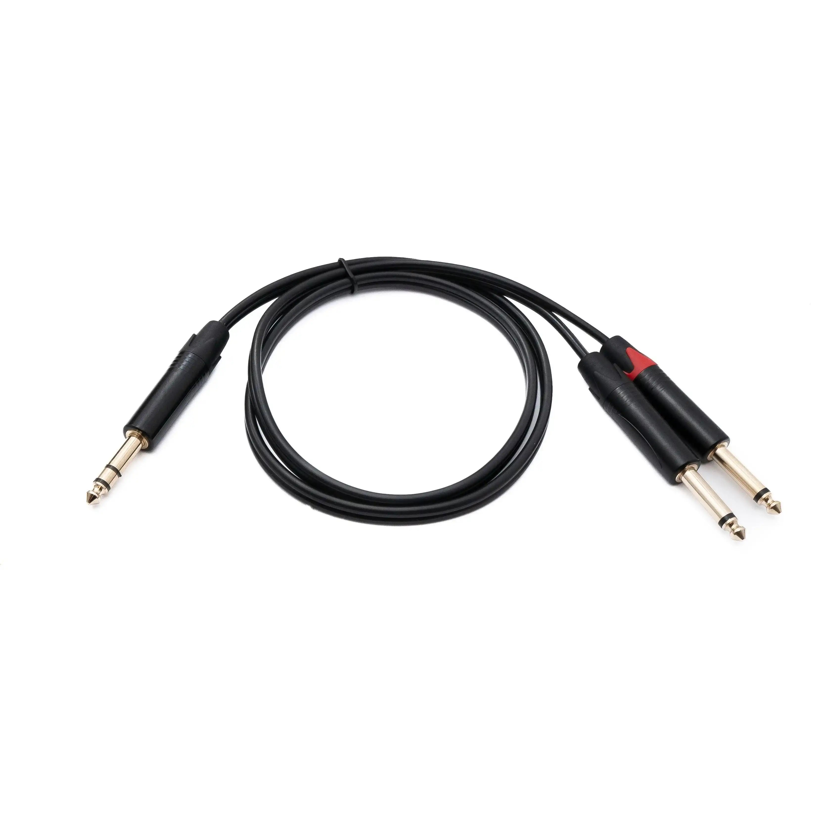 Audio Y Klinke Kabel 100 Cm 2x 6,35 Mm TRS 2 Polig Zu 1x Stecker AUX Kabelfarbe Schwarz