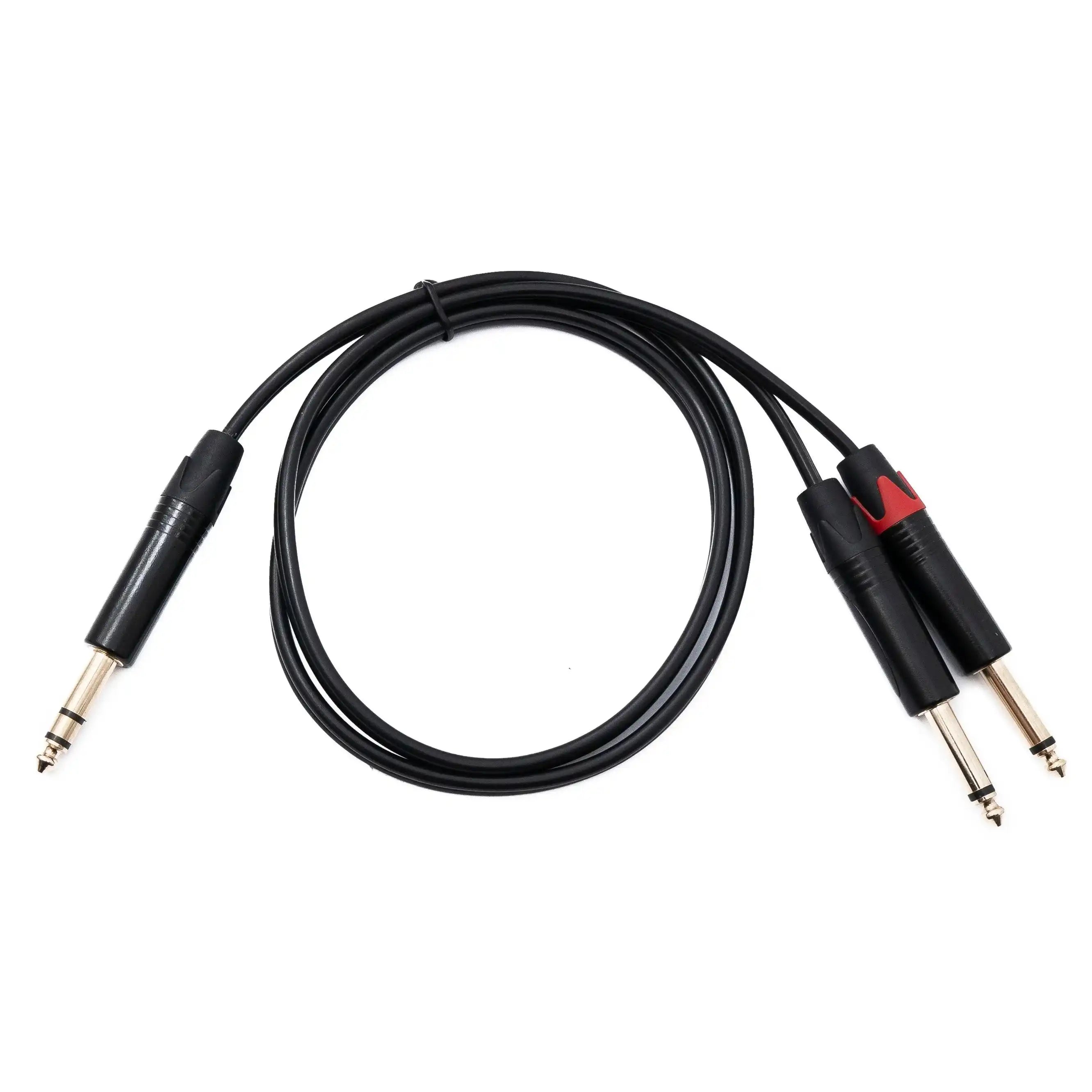 Audio Y Klinke Kabel 100 Cm 2x 6,35 Mm TRS 2 Polig Zu 1x Stecker AUX Kabelfarbe Schwarz