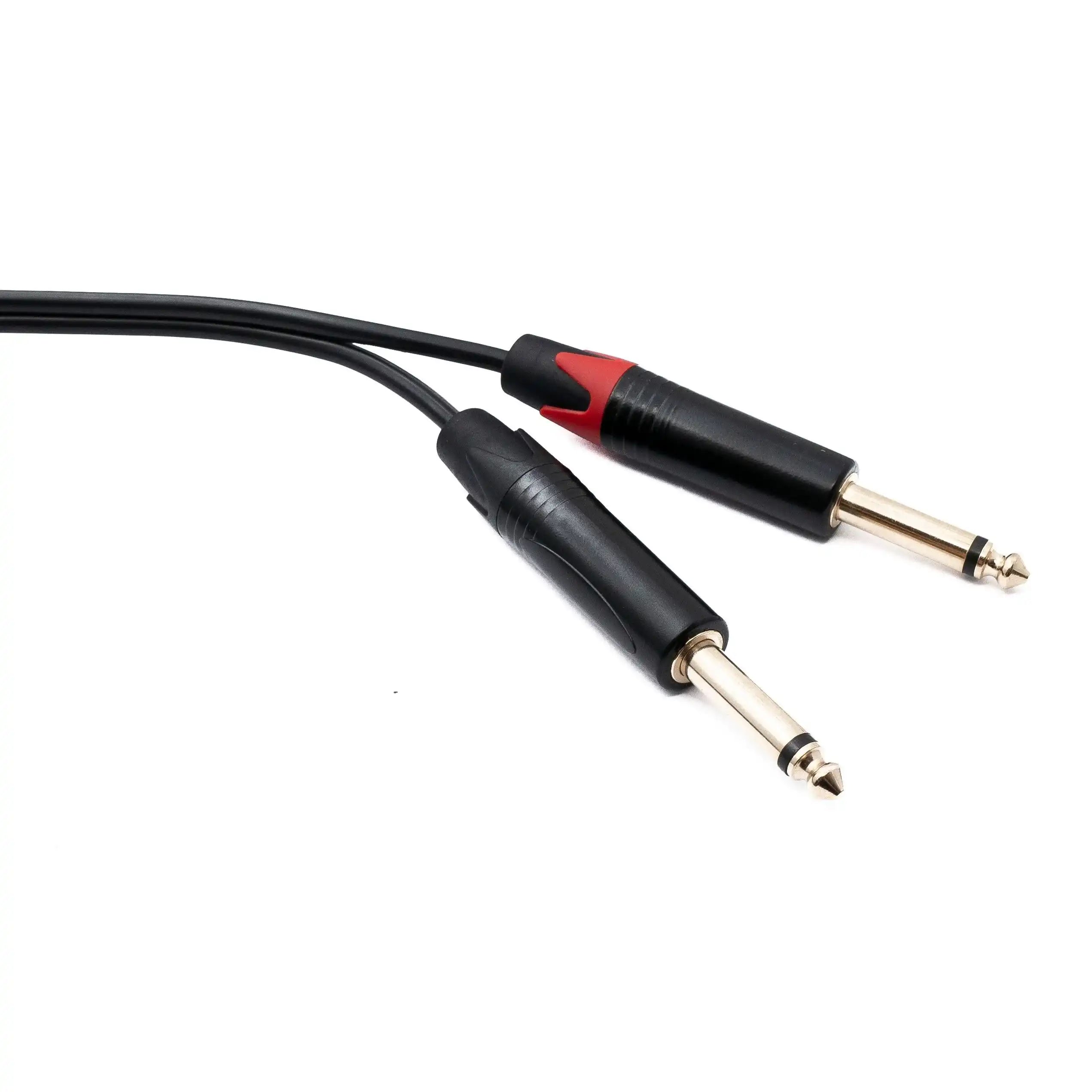 Audio Y Klinke Kabel 100 Cm 2x 6,35 Mm TRS 2 Polig Zu 1x Stecker AUX Kabelfarbe Schwarz
