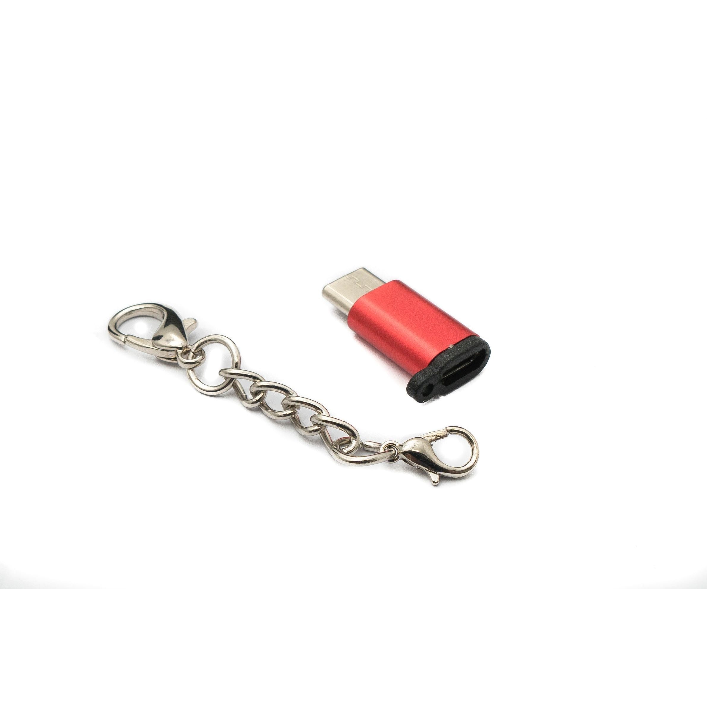 SYSTEM-S USB 3.1 Adapter Typ C Stecker zu 2.0 Micro B Buchse Kette in Rot