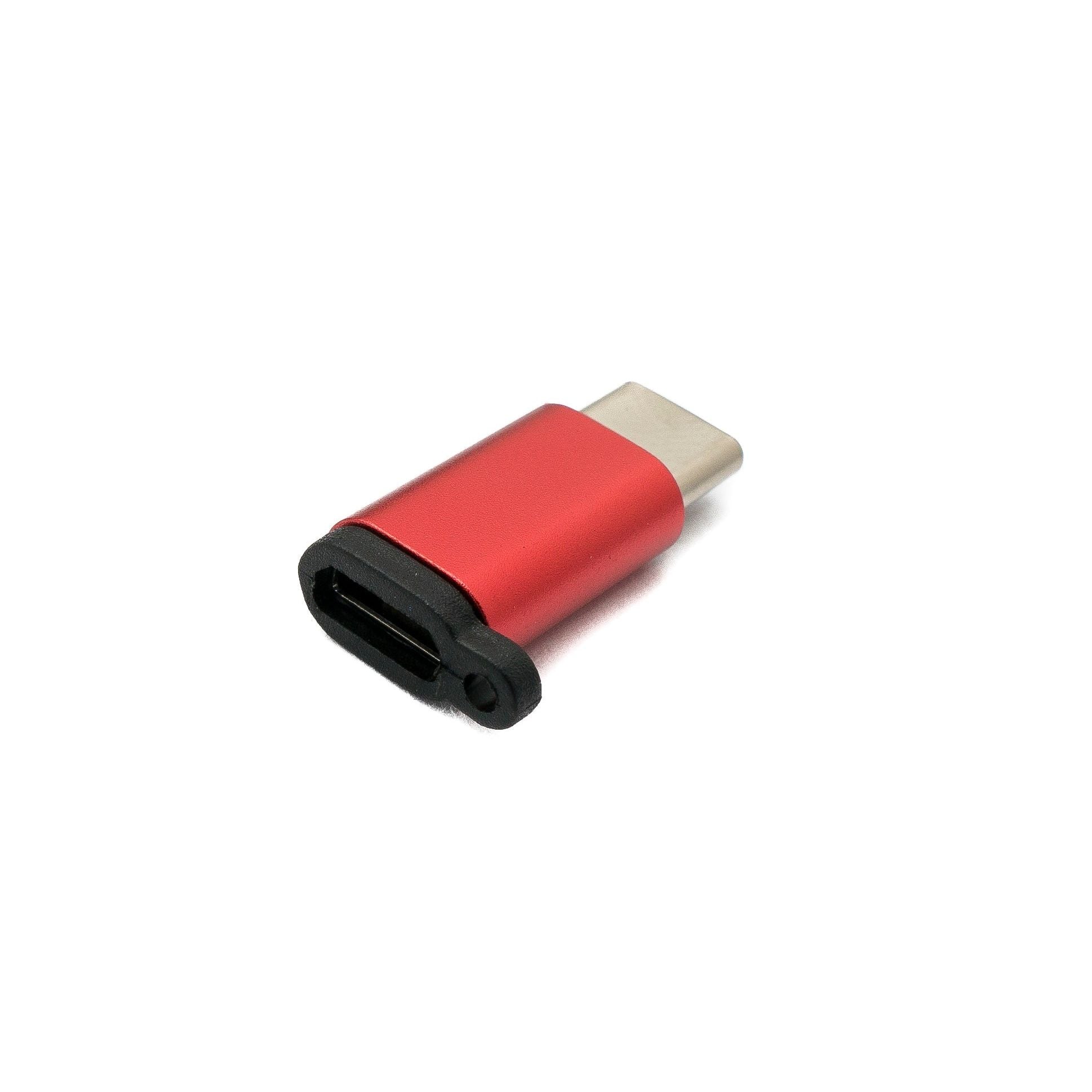 SYSTEM-S USB 3.1 Adapter Typ C Stecker zu 2.0 Micro B Buchse Kette in Rot