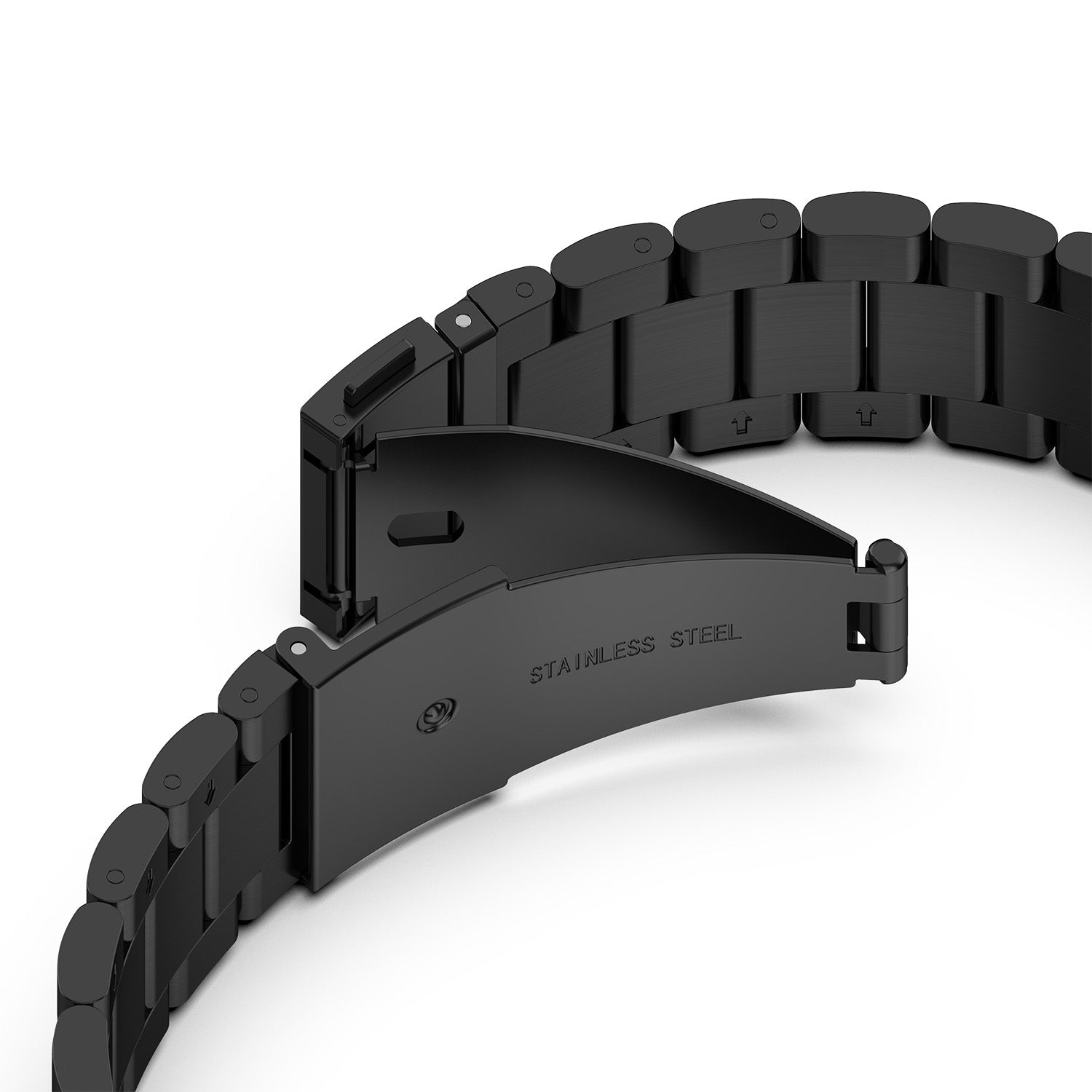 Edelstahl Armband 22mm Mit Kippfaltschließe Für Smartwatch In Tiefschwarz Hochglanz Finish