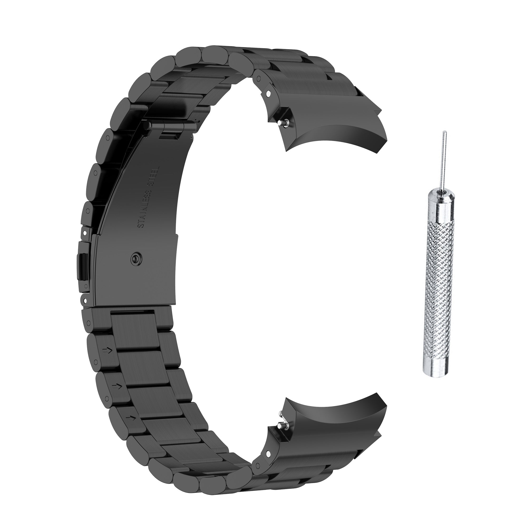 Edelstahl Armband 22mm Mit Kippfaltschließe Für Smartwatch In Tiefschwarz Hochglanz Finish