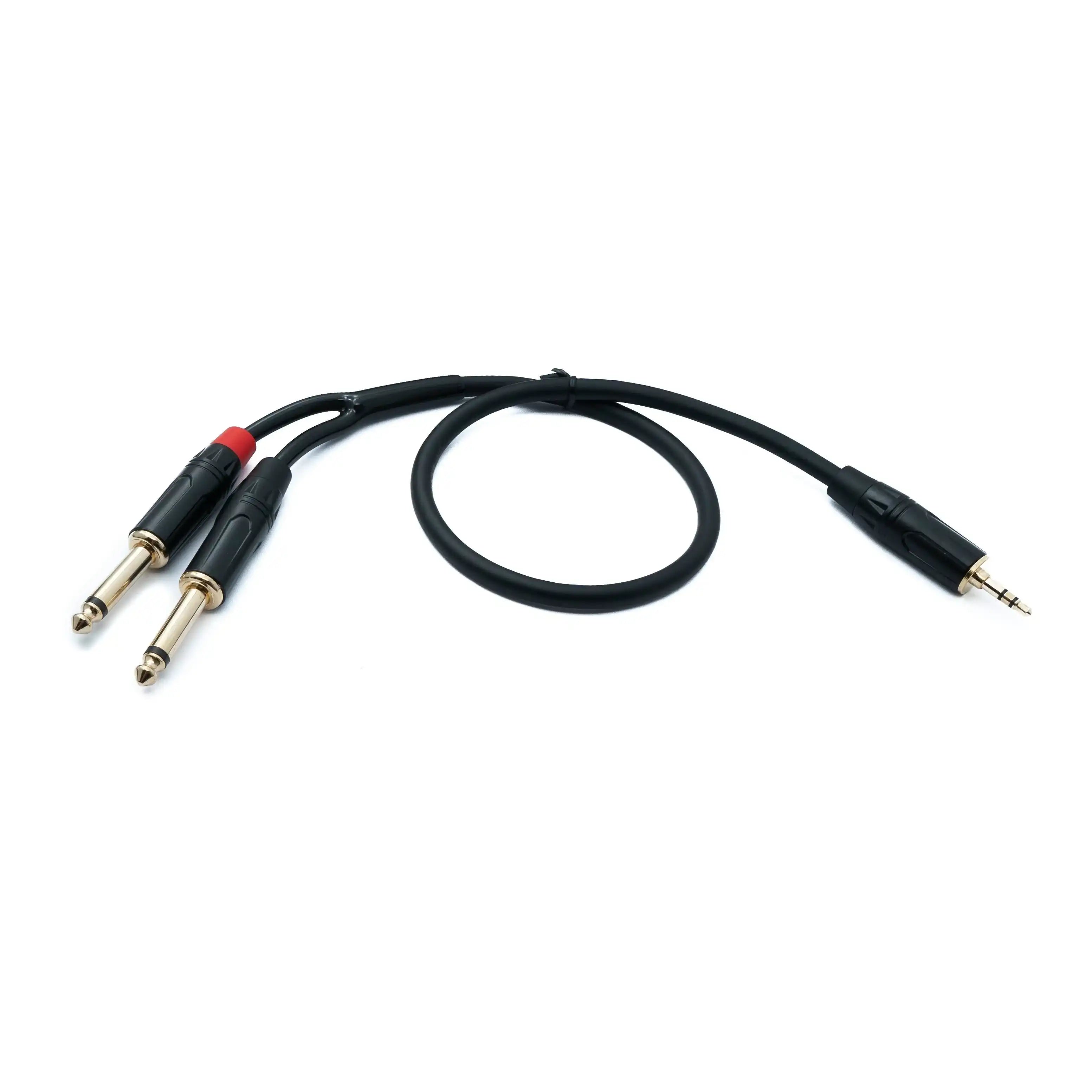 SYSTEM-S Audio Y Klinke Kabel 50 cm 2x 6,35 mm 2 polig Stecker zu 3,5 mm 3 polig Stecker AUX