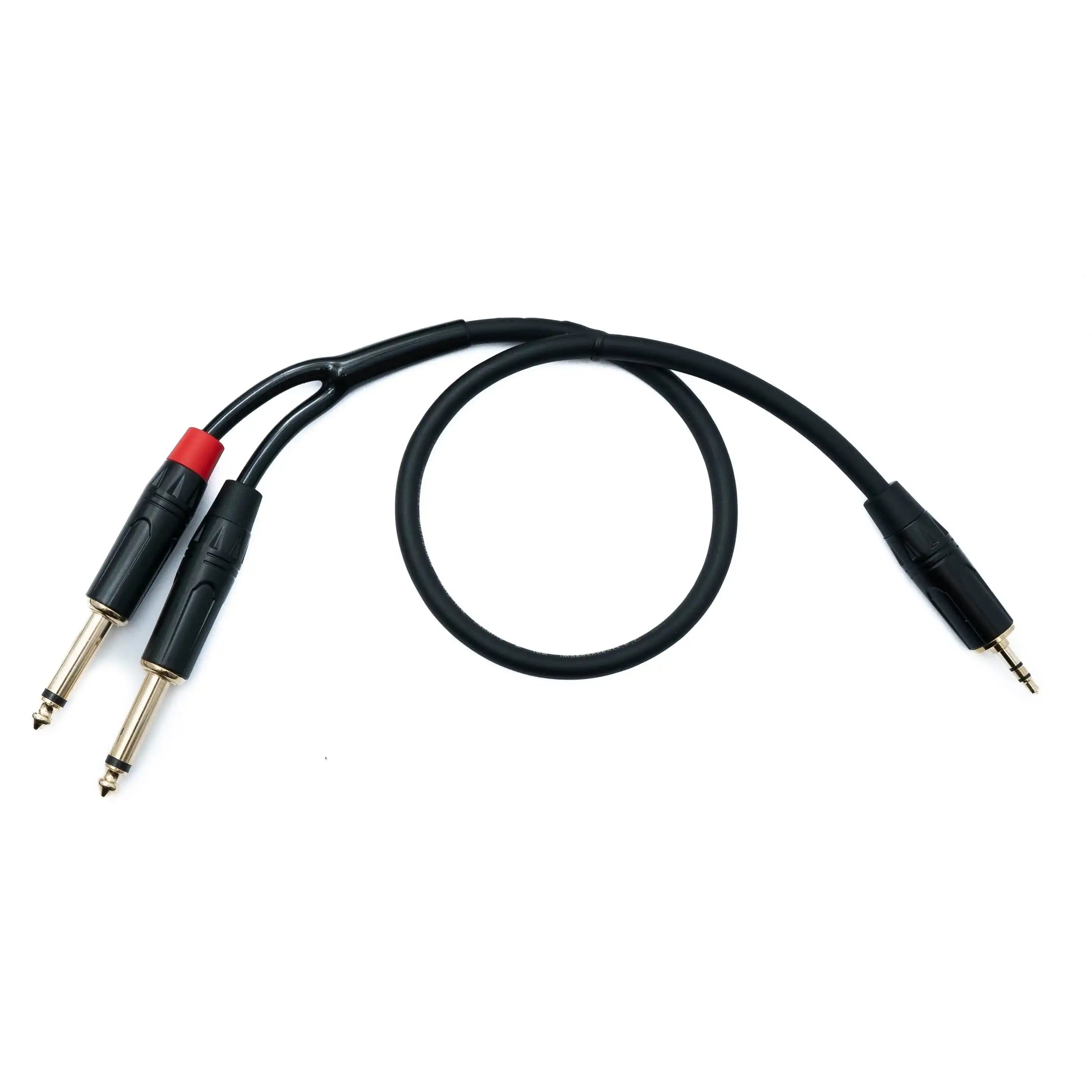 SYSTEM-S Audio Y Klinke Kabel 50 cm 2x 6,35 mm 2 polig Stecker zu 3,5 mm 3 polig Stecker AUX