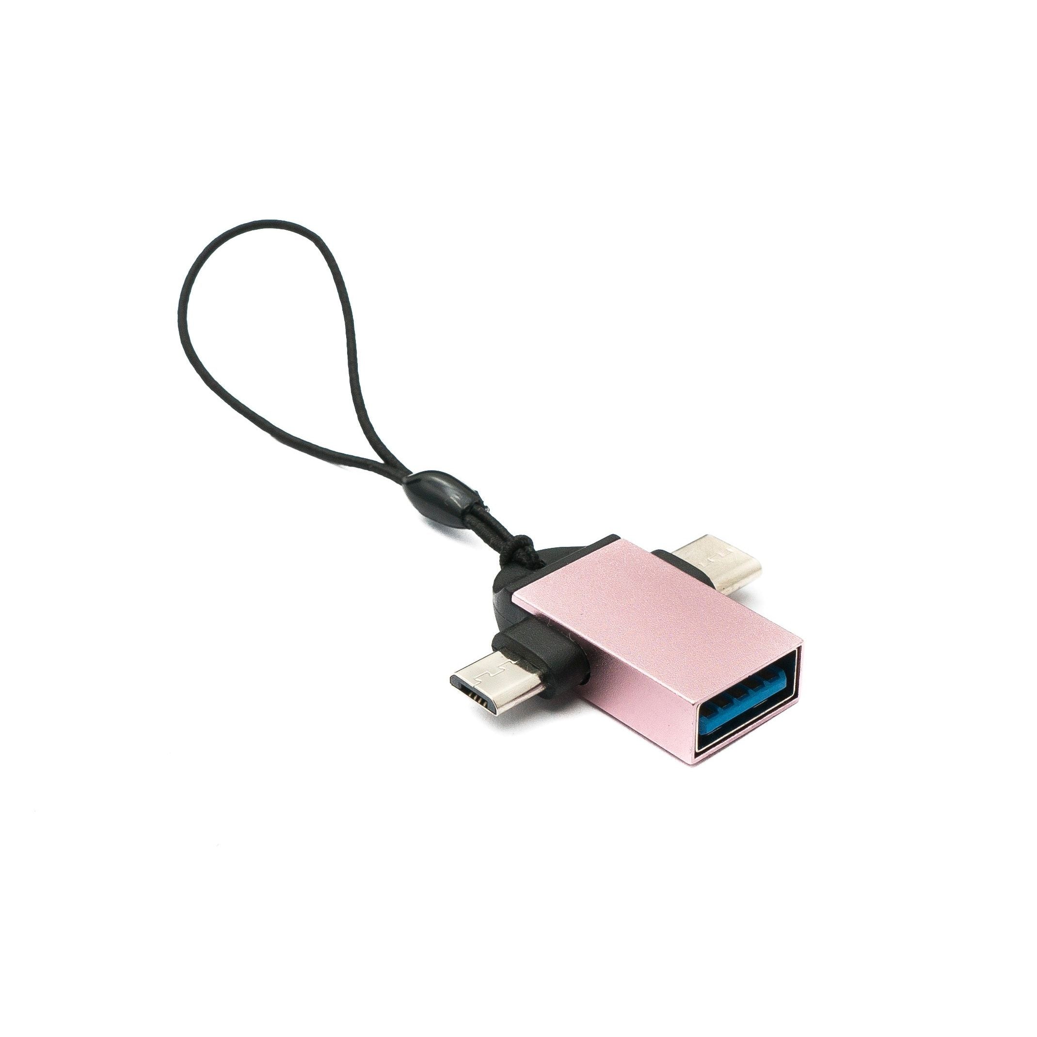 USB Y Adapter Mit Typ C Und Micro B Auf USB A 3.0 Buchse Pink Schlaufe Hochwertiges Gehäuse