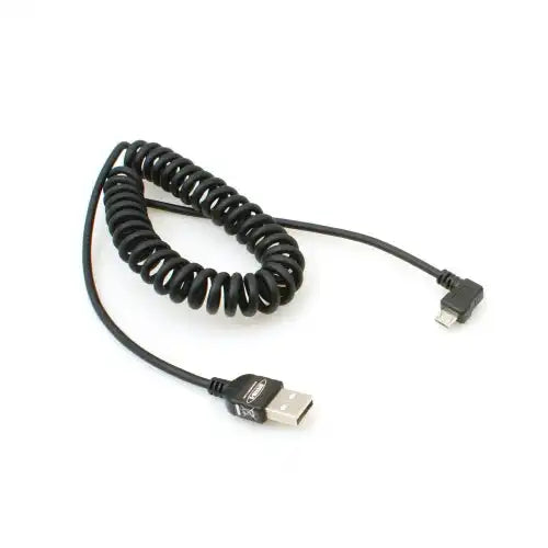 System-S Micro USB 2.0 Spiral Kabel 90 Grad gewinkelt Winkelstecker (links/male) Datenkabel Ladekabel 150cm