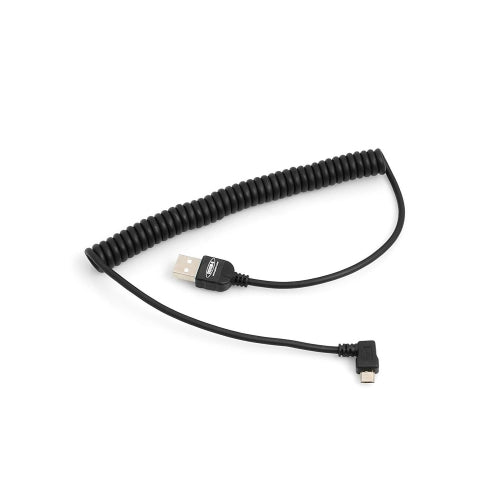 System-S Dehnbares Spiralkabel Micro USB 2.0  kompatibel Kabel gewinkelt 90 grad Winkelstecker (rechts/male) Datenkabel und Ladekabel 50 - 135 cm