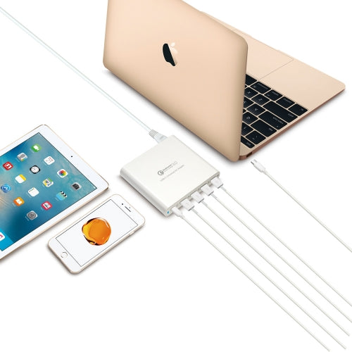 Schnellladegerät Vierfach USB A 3.0 Ladeadapter USB C Eingang Qualcomm Zertifiziert