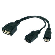 SYSTEM-S USB 2.0 Y Kabel 12 cm Typ A Buchse zu Micro Stecker + Buchse Adapter in Schwarz