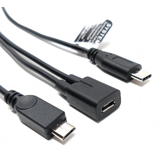 Systemhaus Zakaria USB 2.0 Y Kabel Micro B Buchse zu Typ C und Micro B Stecker 25 cm Hochwertiges Kabel