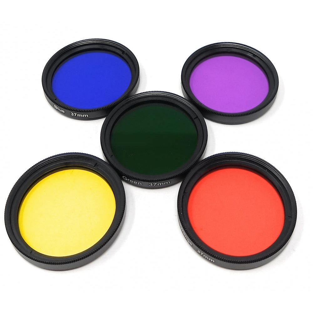 SYSTEM-S Farbfilter Set 37 mm - Fünf Farbfilter Blau Rot Grün Gelb Orange Für Kreative Fotografie