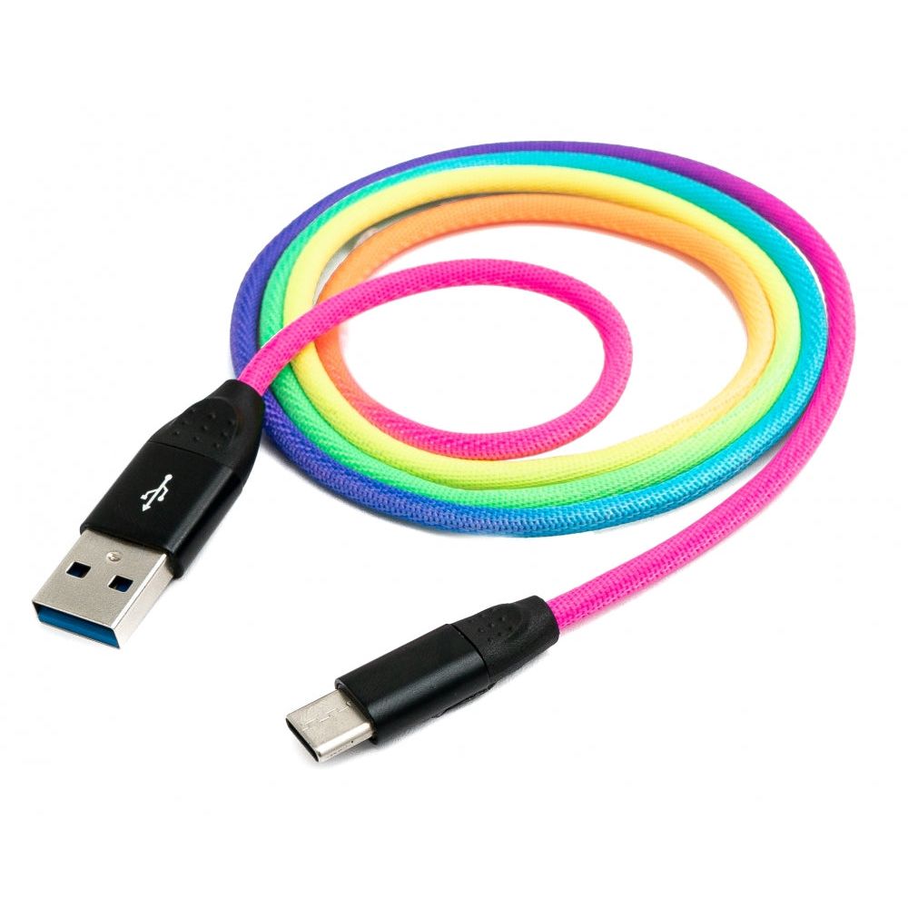SYSTEM-S USB 3.1 Kabel 1m Typ C Stecker zu 3.0 Typ A Stecker Legierung geflochten in Bunt