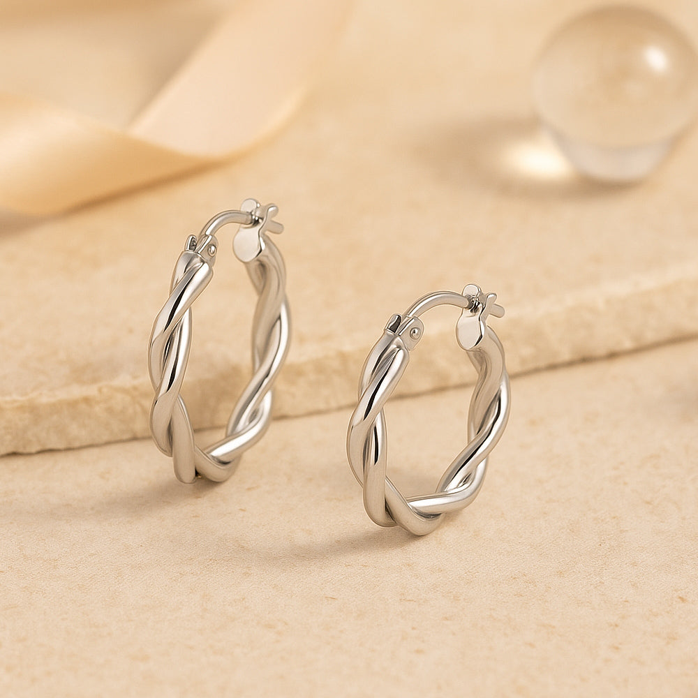 Ohrringe aus 925er Sterling-Silber, gedrehte Creolen, verschiedene Größen