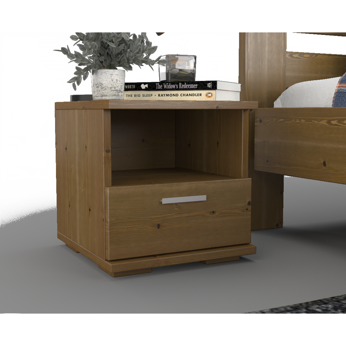 Nobis Kiefer Massivholz Nachttisch Nachtschrank | 1-Schublade und 1 Regal | 100% Bio Kiefer