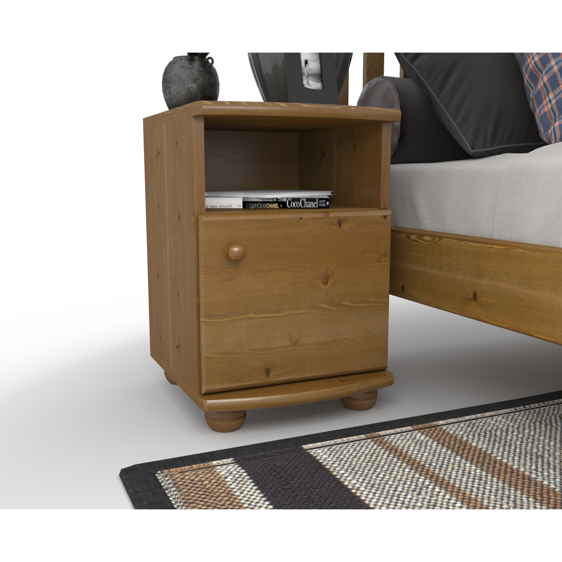 Claudia Kiefer Massivholz Nachttisch Nachtschrank | 1-Regal | 1-Türig | 100% Bio Kiefer