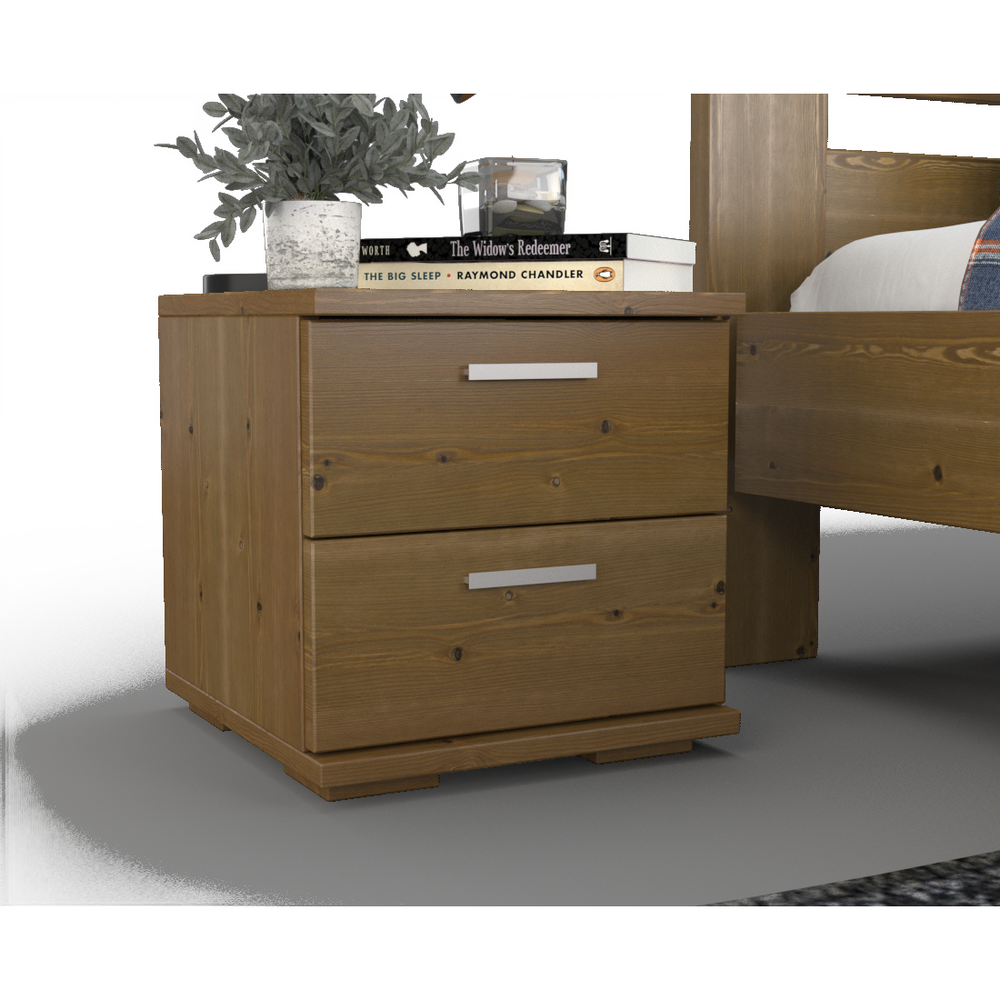 Nobis Kiefer Massivholz Nachttisch Nachtschrank | 2-Schubladen | 100% Bio Kiefer