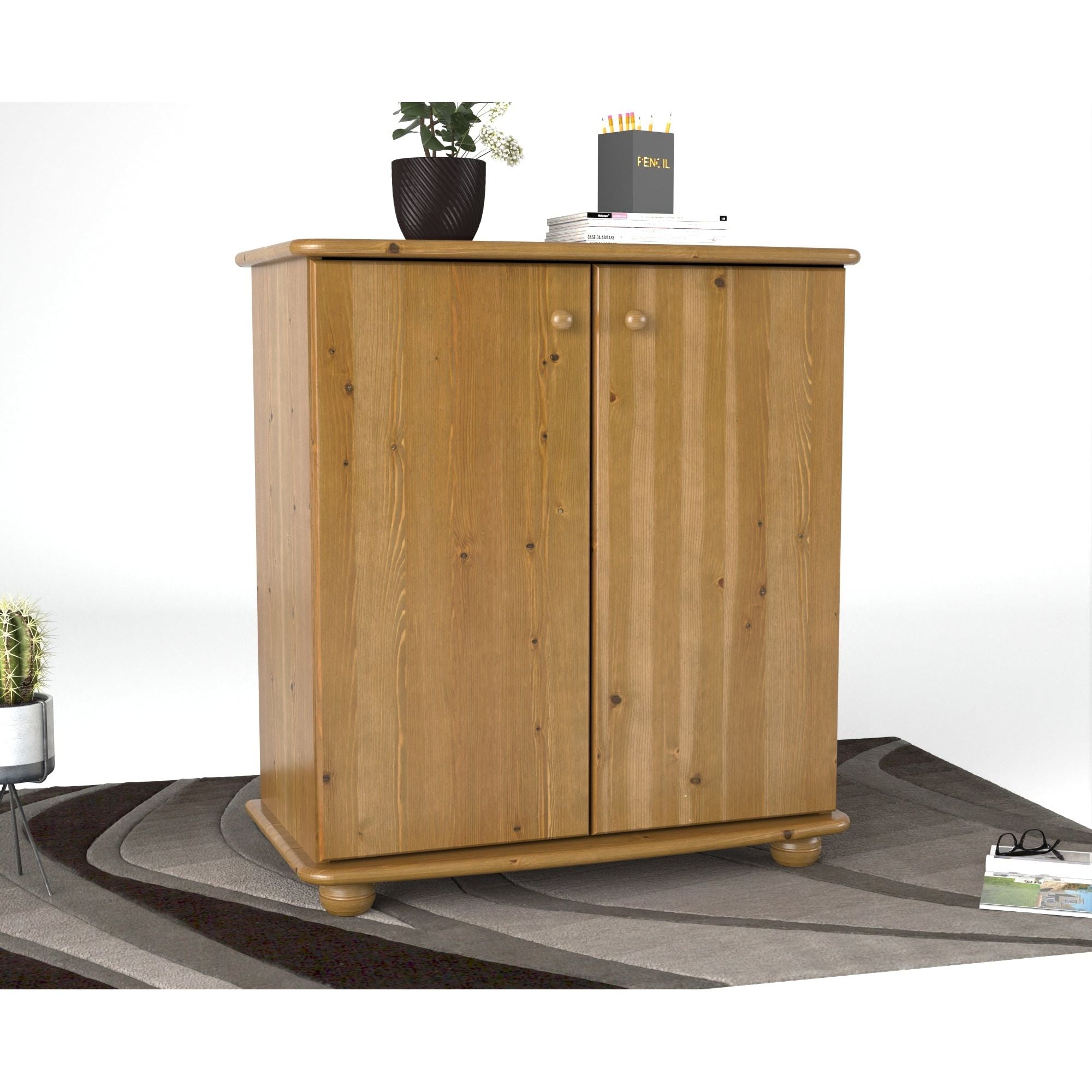 Anika Kommode 93er | Sideboard | Anrichte | 2-Türig mit Regalfächer | 100% Bio Kiefer Massivholz