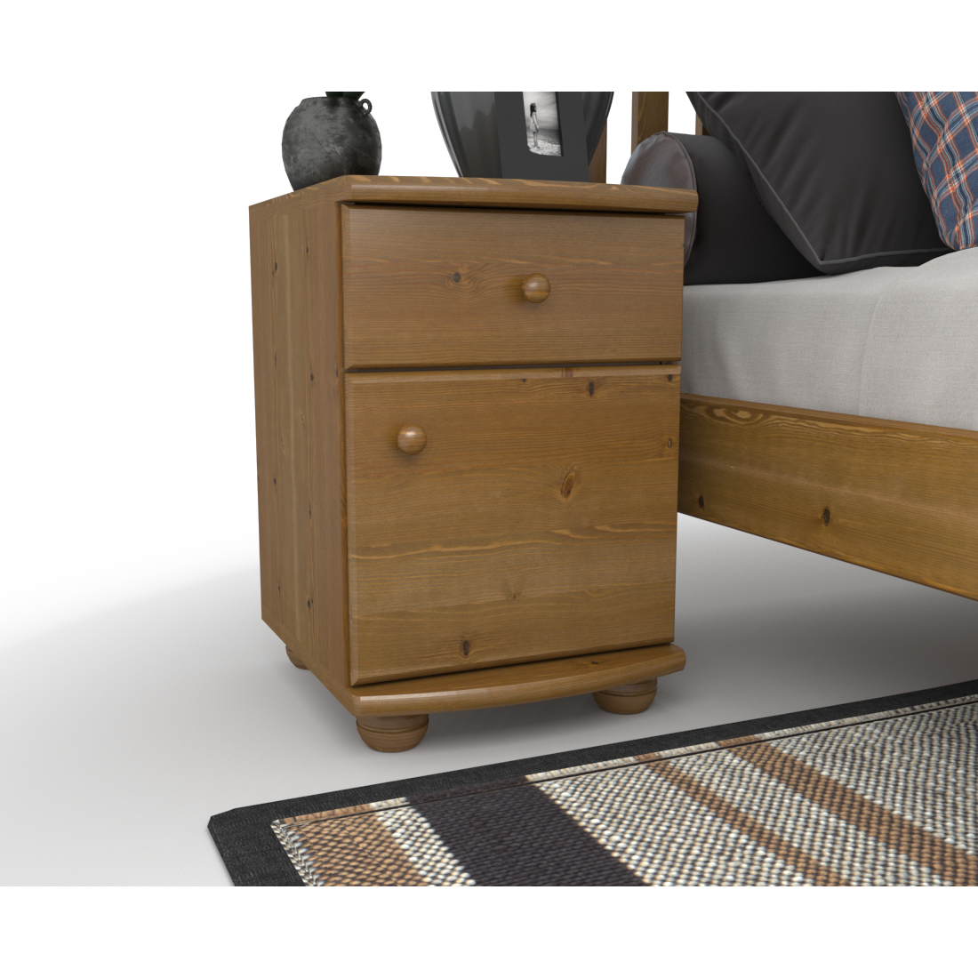 Claudia Kiefer Massivholz Nachttisch Nachtschrank | 1-Schublade 1-Türig | 100% Bio Kiefer