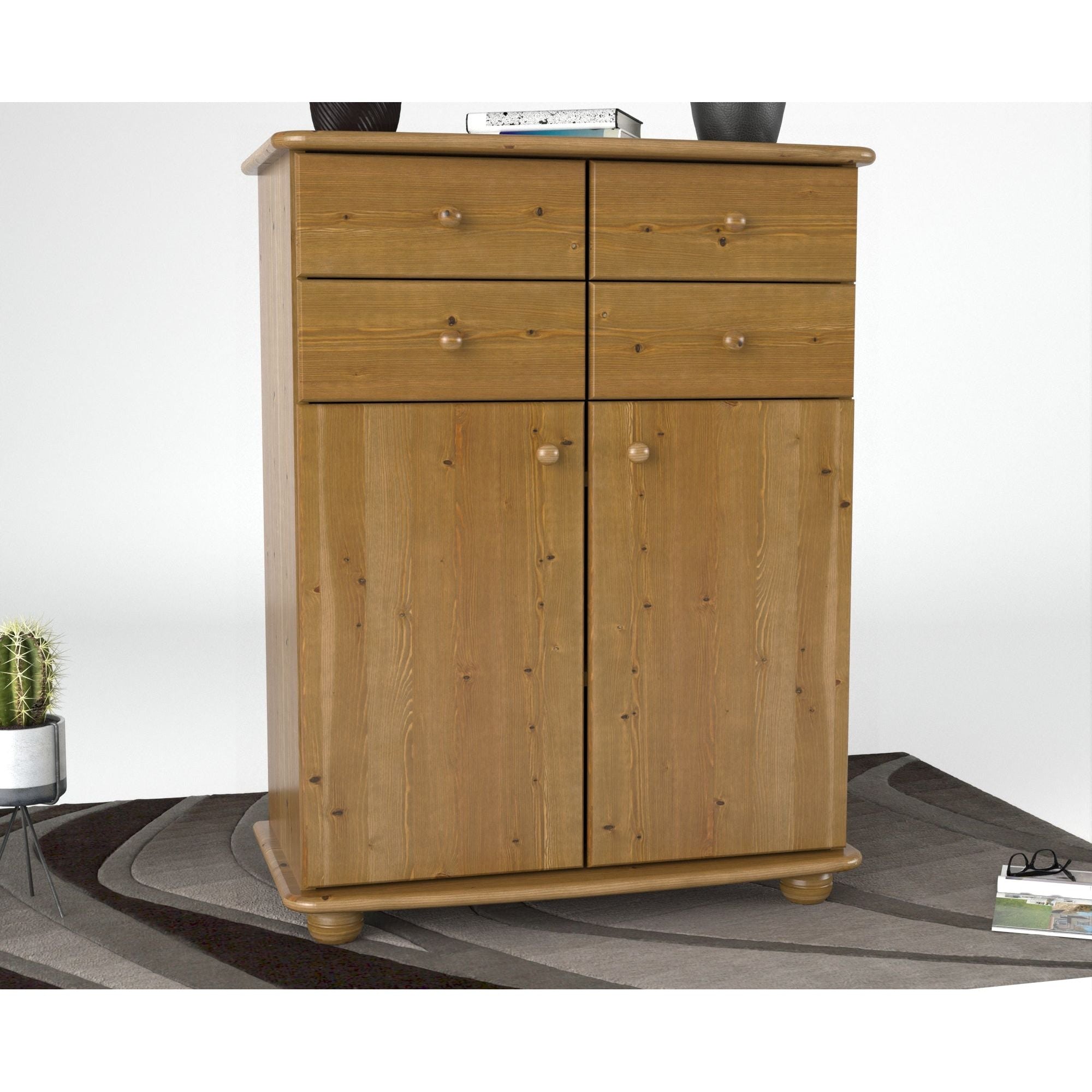 Anika Kommode Sideboard | Anrichte | 2-Türig | 4 Schubladen | 100% Bio Kiefer Massivholz