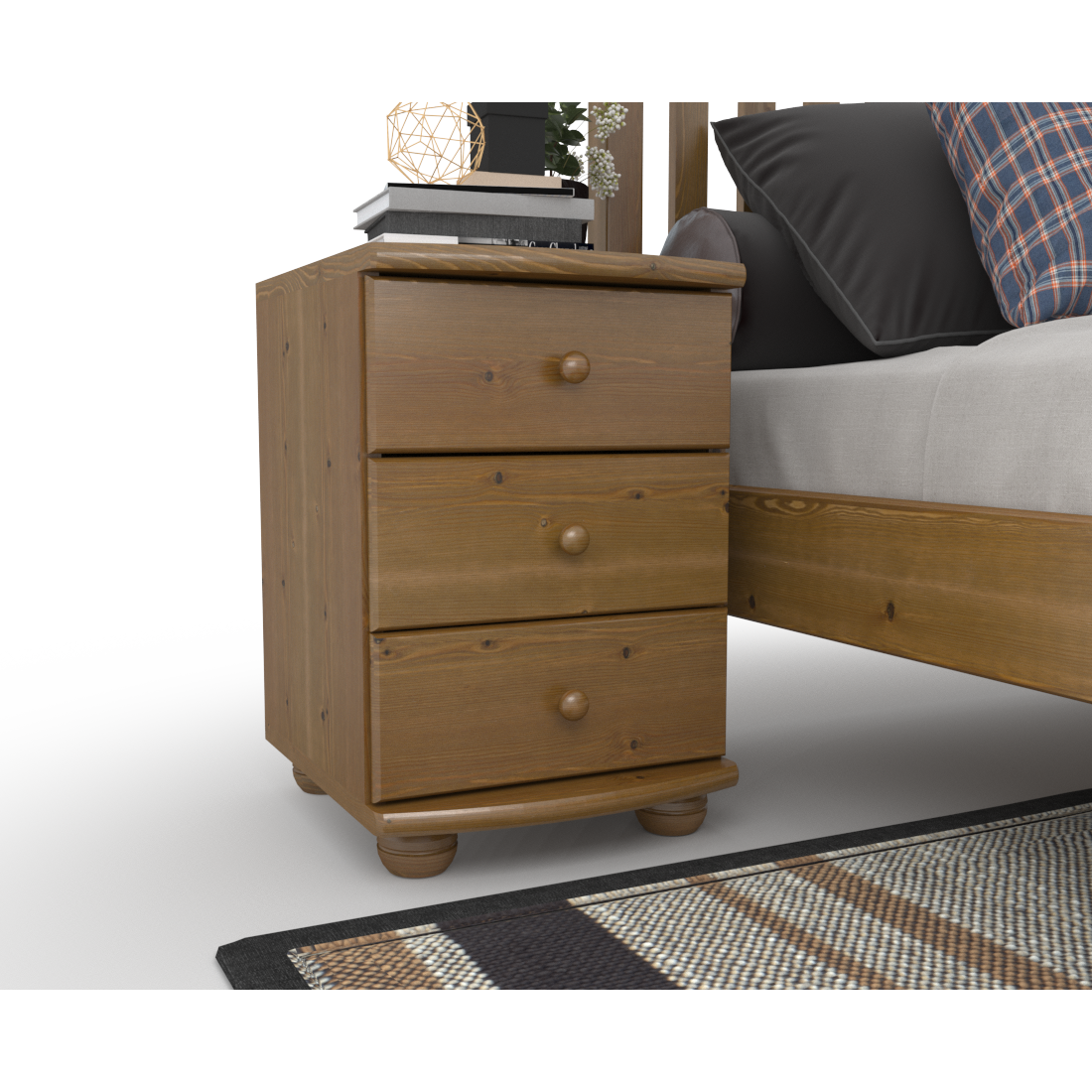 Claudia Kiefer Massivholz Nachttisch Nachtschrank | 3-Schubladen | 100% Bio Kiefer