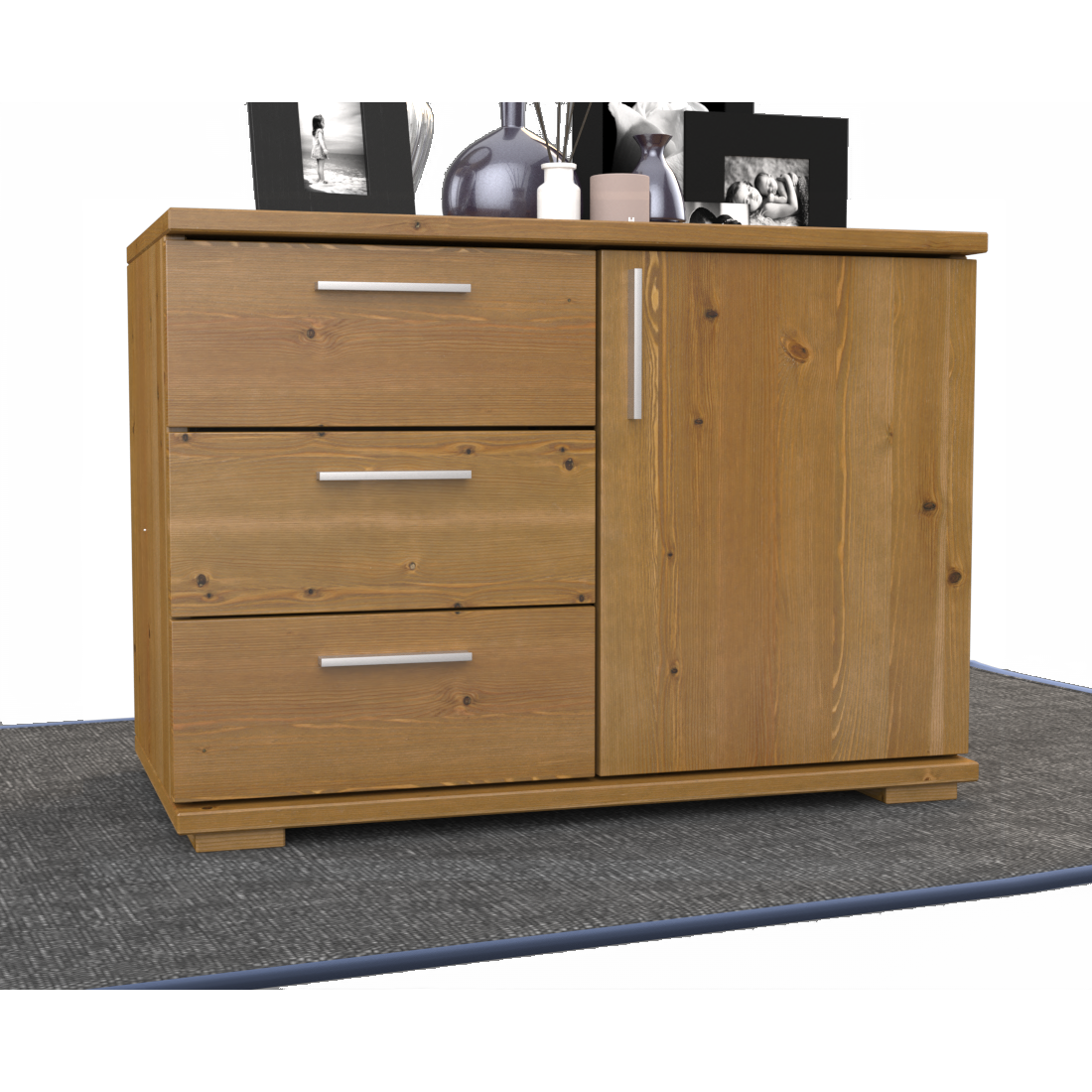 Nobis Kommode Sideboard 1-Türig 3 Schubladen 100% Bio Kiefer Massivholz