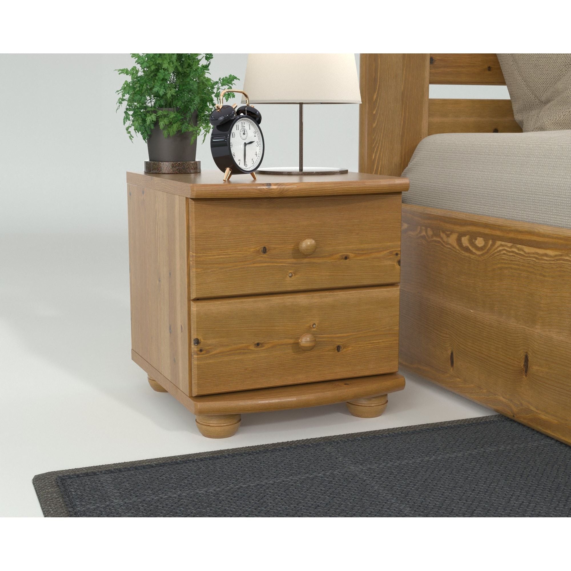 Claudia Kiefer Massivholz Nachttisch Nachtschrank | 2-Schubladen | 100% Bio Kiefer