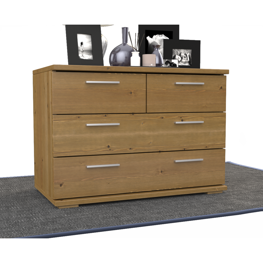 Nobis Kommode Sideboard | Anrichte | 4-Schubladen | 57cm hoch | 100% Bio Kiefer Massivholz