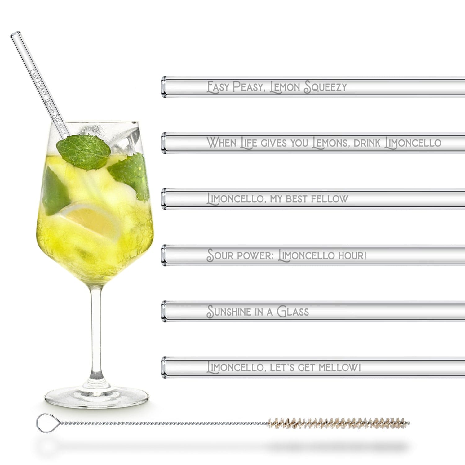 Limoncello Spritz Glasstrohhalme - 6 lustige Limoncello Sprüche auf Strohhalmen