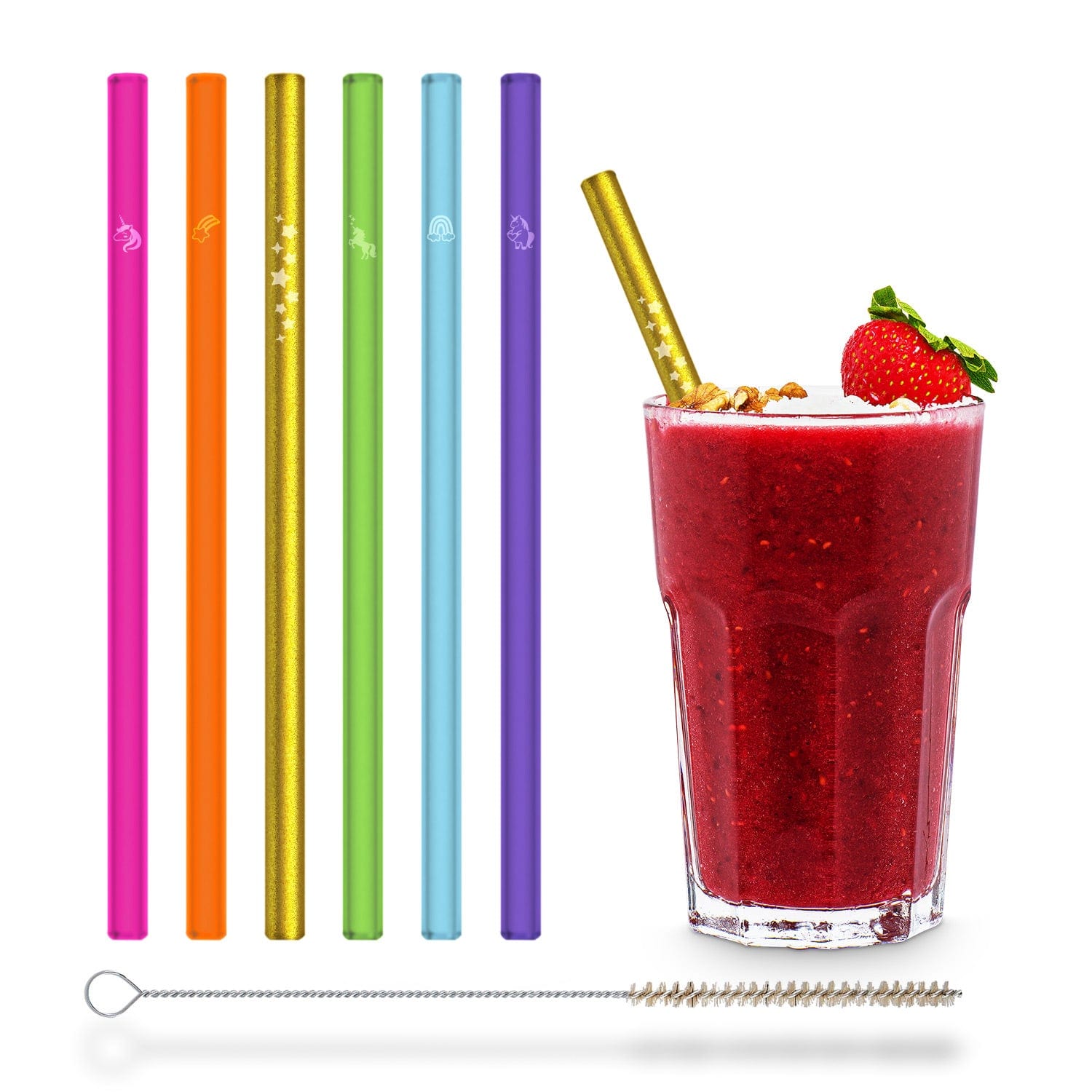 Einhorn Edition Glasstrohhalme - 6 Einhorn Gravuren in verschiedenen Farben