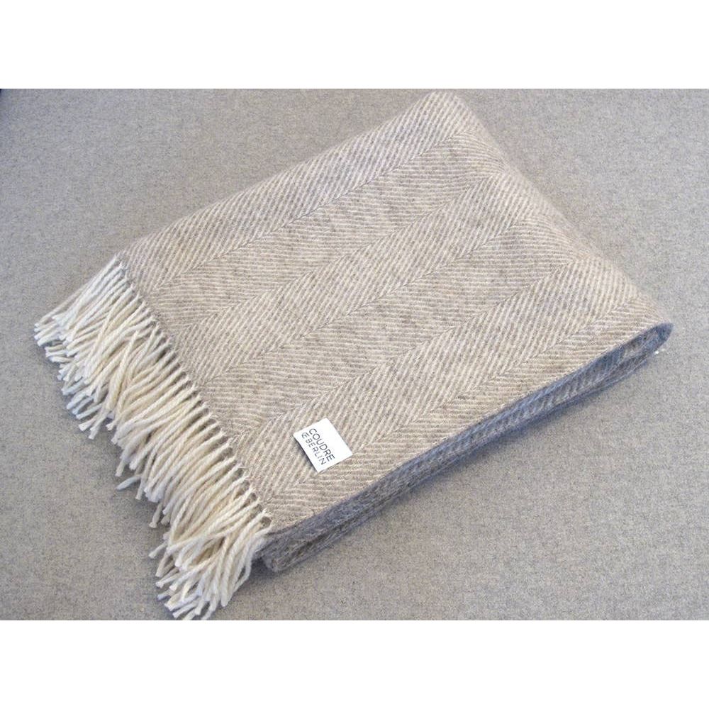 Wolldecke / Kuscheldecke - limestone - hellbeige - Fischgrat - 100% Schurwolle