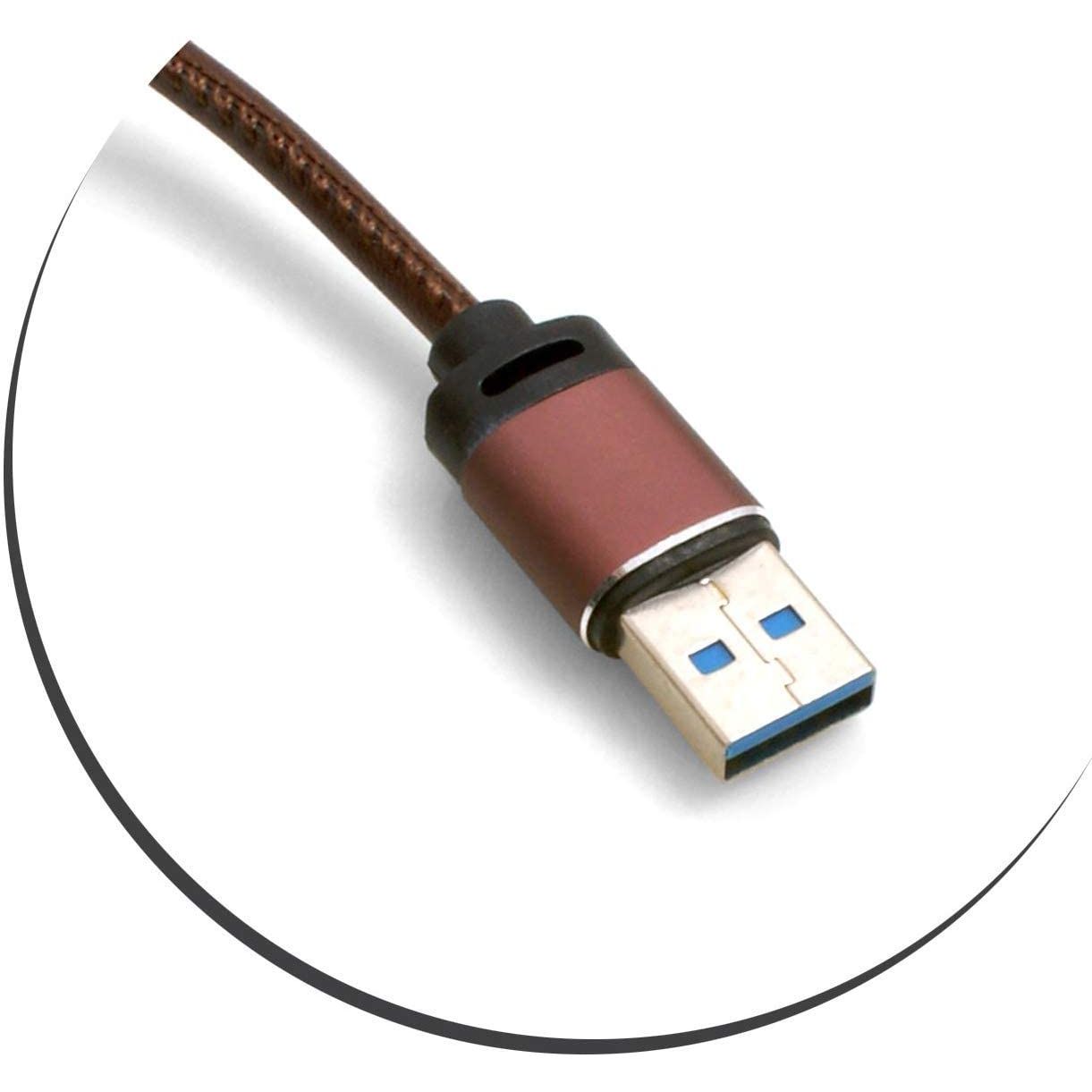 Micro USB Zu USB A 3.0 Kabel 100 cm Lederoptik Braun Aluminiumgehäuse Hochwertig Design