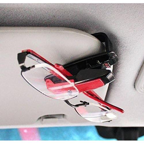 SYSTEM-S Auto KFZ Brillenhalter Brillenhalterung Halterung Sonnenblenden-Halterung für Brillen Sonnenbrillen Parkkarten und vieles mehr in Rot-schwarz