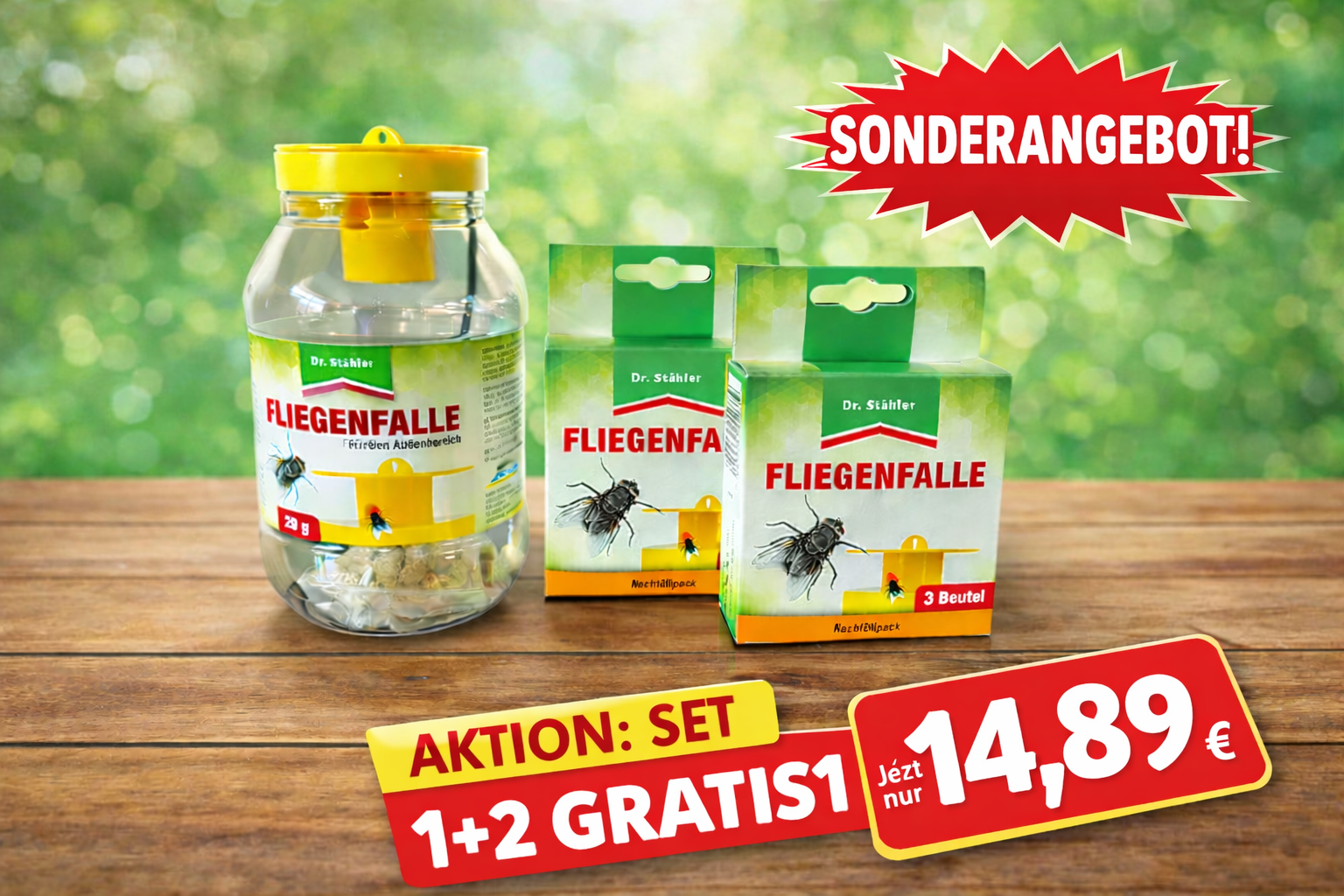 Dr. Stähler Fliegenfalle für den Außenbereich plus 2 Nachfüller