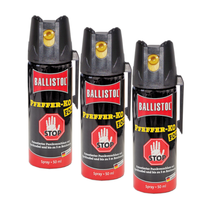 3 x Ballistol KO FOG Pfefferspray 50 ml Tierabwehr KO Schutzspray 