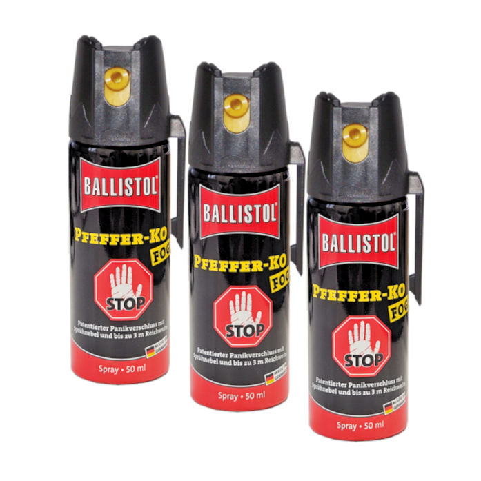3 x Ballistol KO FOG Pfefferspray 50 ml Tierabwehr KO Schutzspray 
