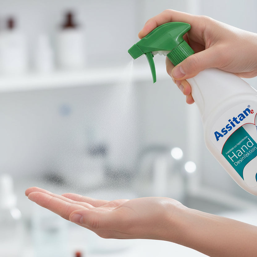 Assitan e Liquidum HAND-Desinfektion 750ml Spray Desinfektionsmittel Hände Virus